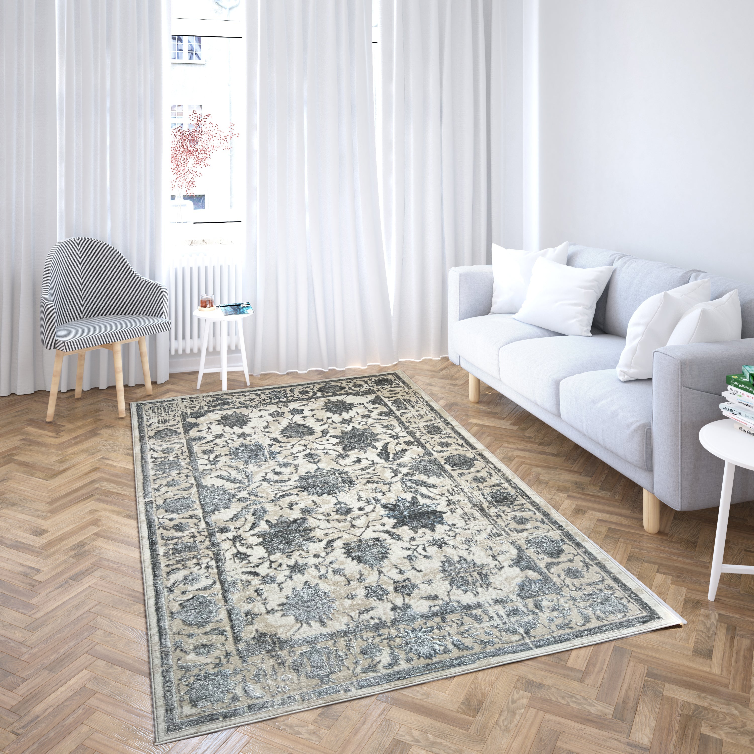 ROY's Home High&Low Area Rugs, Classic Pattern - Shiny Ivory,Grey,Beige Yarn