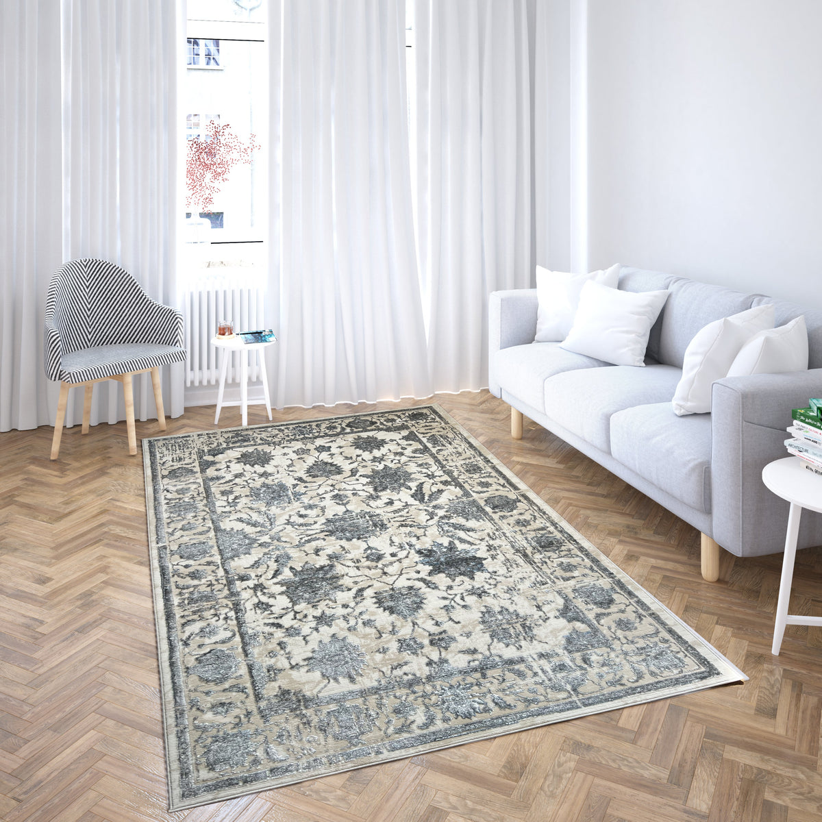 ROY's Home High&Low Area Rugs, Classic Pattern - Shiny Ivory,Grey,Beige Yarn