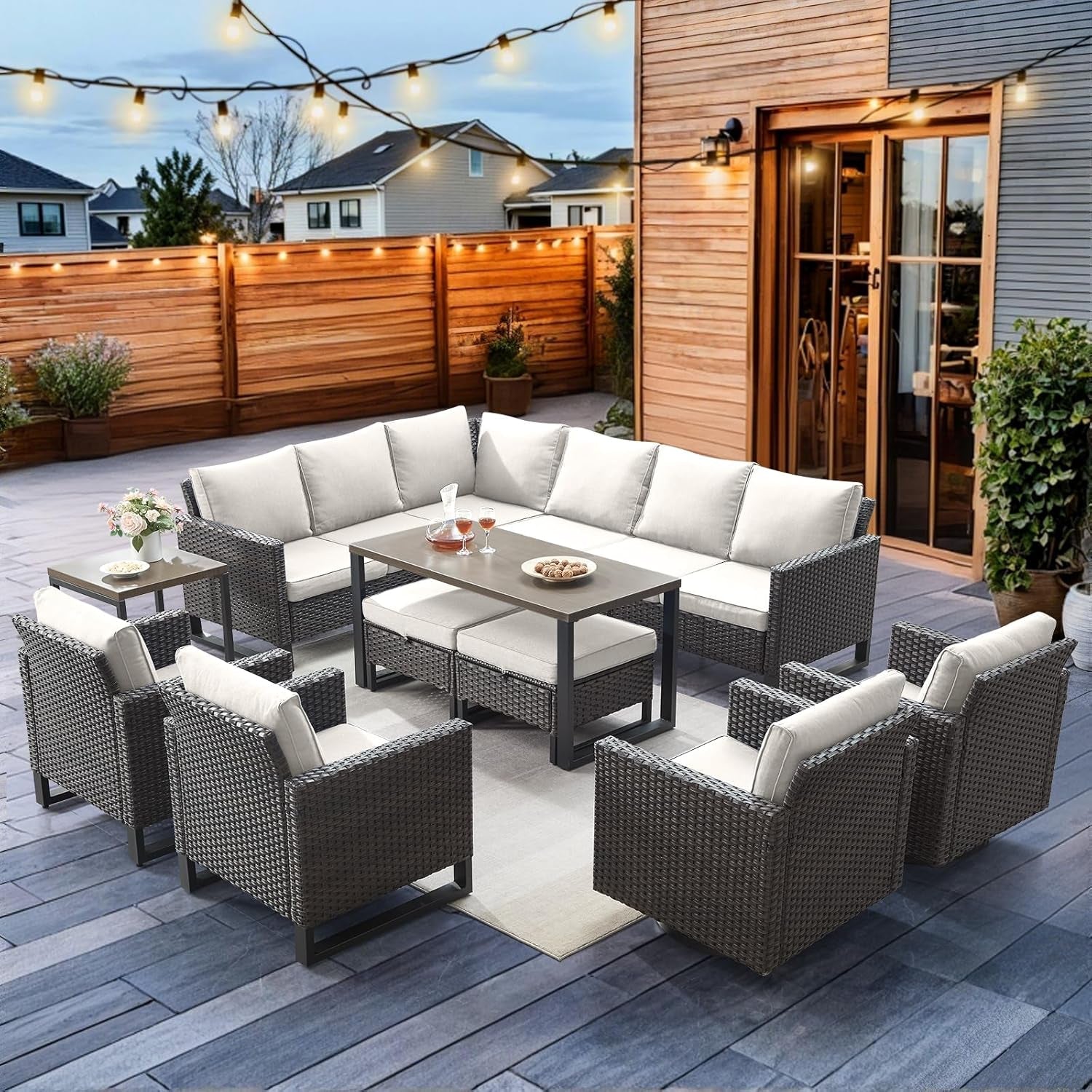 10 Piece Outdoor Sectional Sofa Set with Swivel Chairs