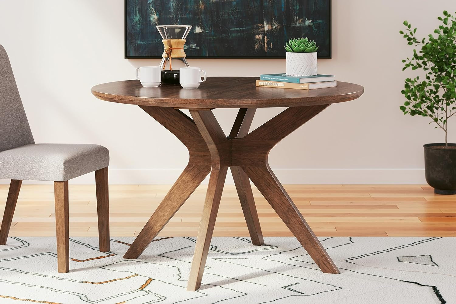 Traditional Round Dining Table Seats 4 Brown Finish