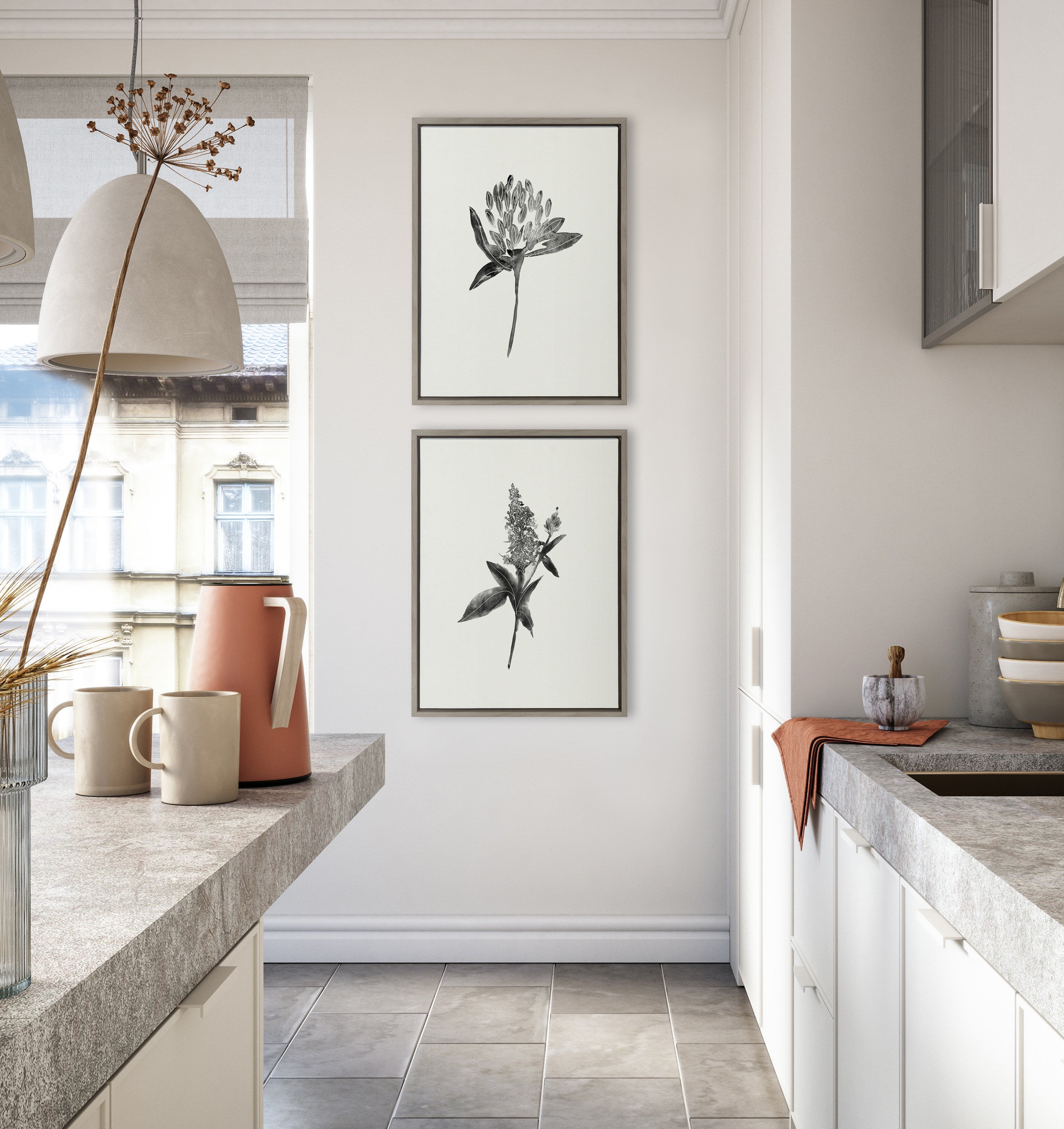 Sylvie Vintage Botanical 1 and 2 Framed Canvas by Teju Reval of SnazzyHues