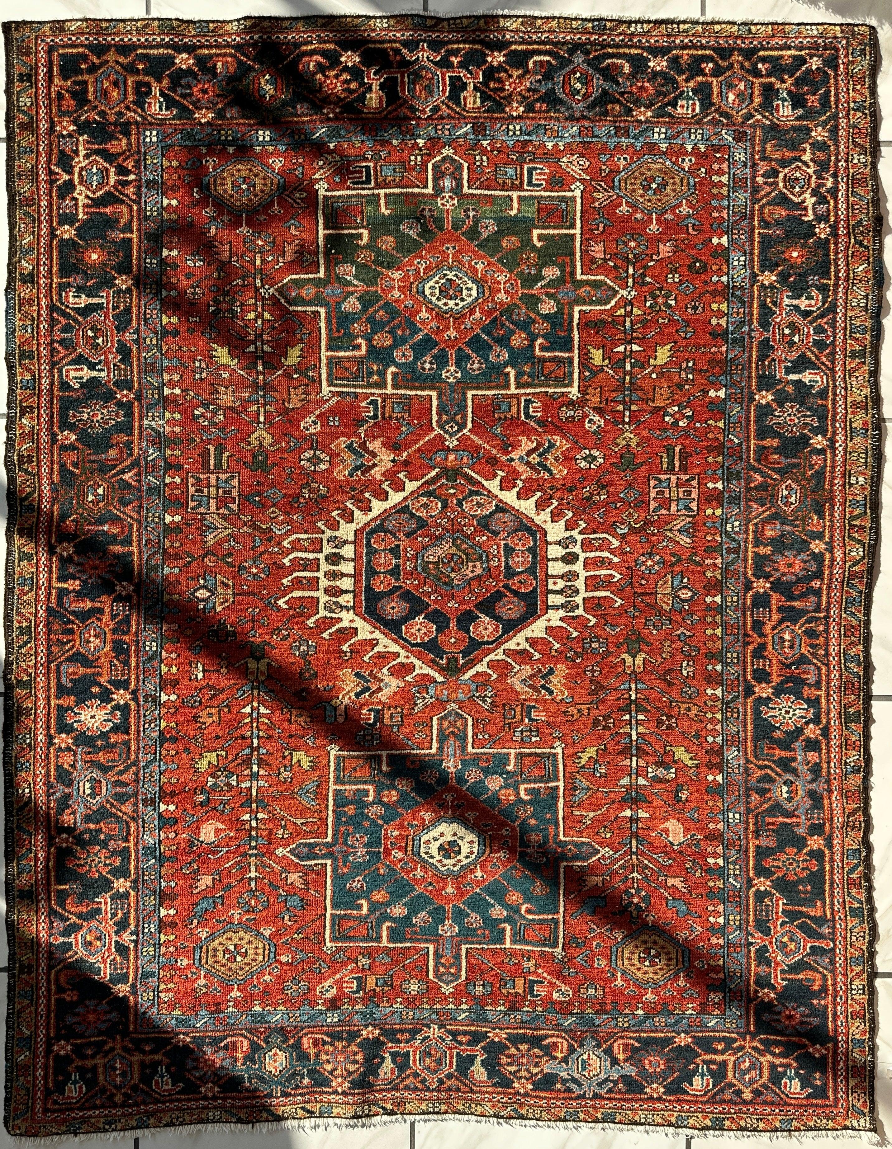 KARAJA Persian Antique Heriz Rug 4'9" x 6'