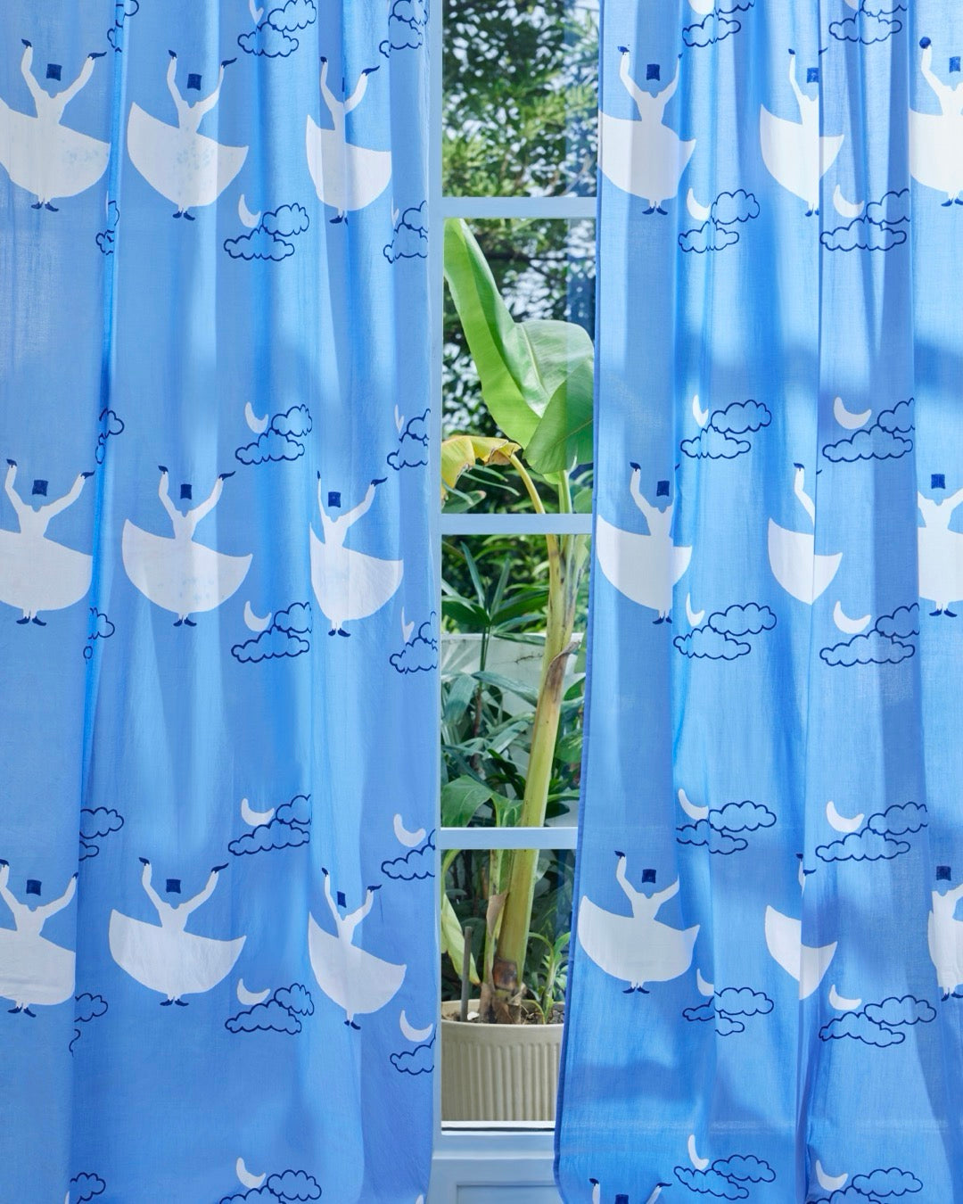 Blue Hand Block Printed Linen Curtains | Whirling Dervish Design-0