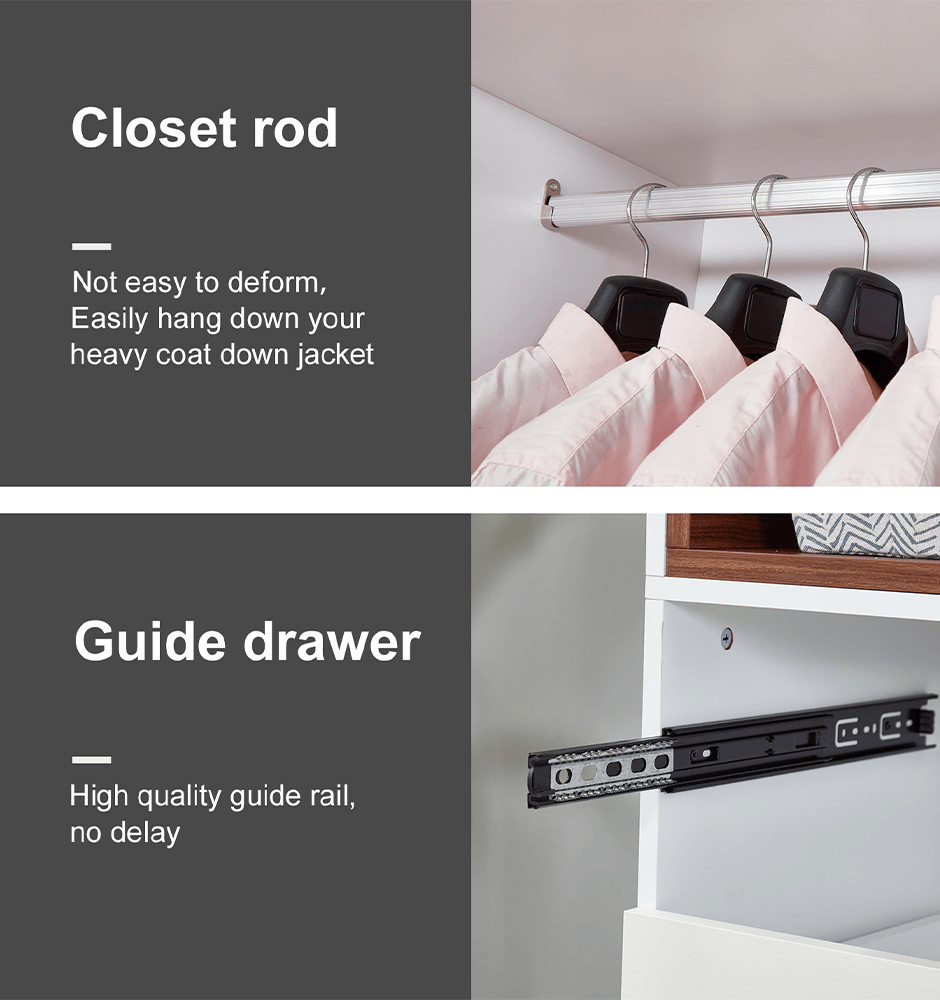 74'' H 3-Door White Wood Wardrobe Closet | Freestanding Armoire with Hanging Rod & Large Storage for Bedroom & Bathroom - PRHOMZ