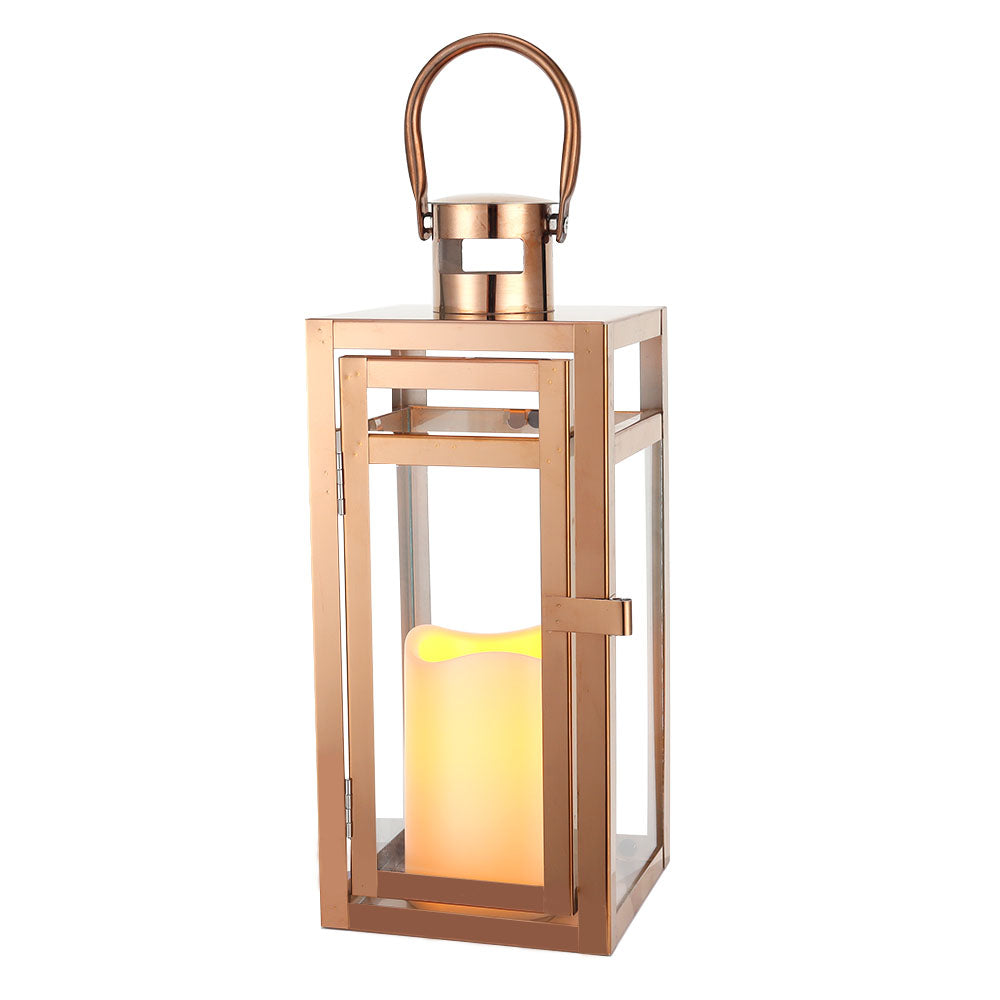 12'' High Metal Decorative Candle Lantern (RoseGold)-1