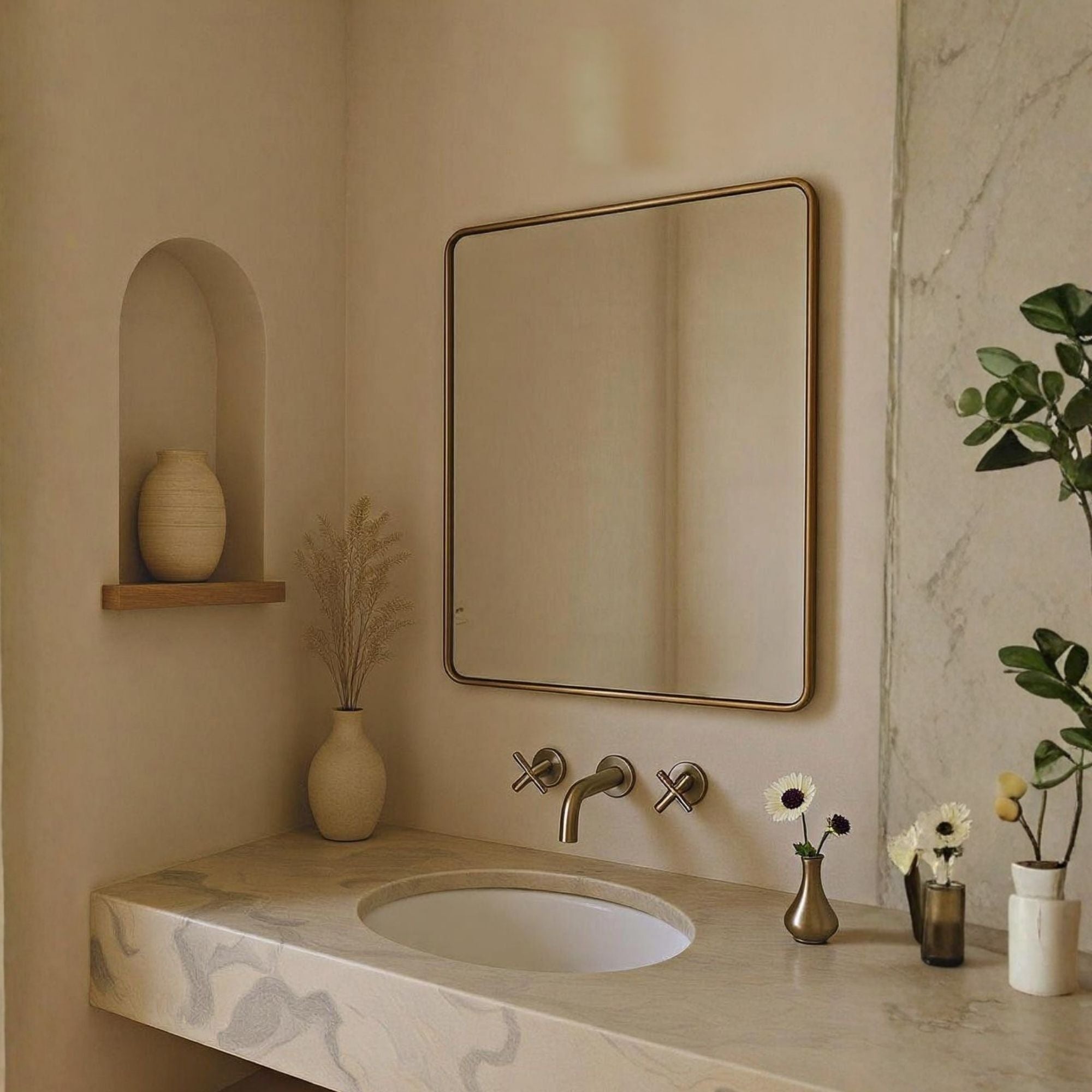 Rectangle Soft Detailed Wall Mirror - Elegant Decorative Mirror | Alpken