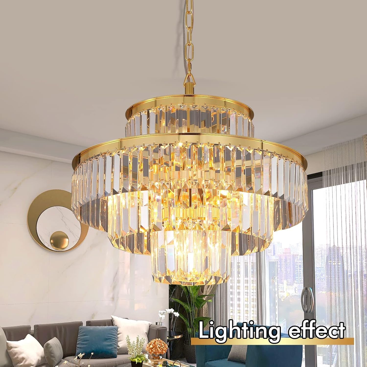 Gold Orange 20 Inch Pendant Crystal Chandelier Fixture-2
