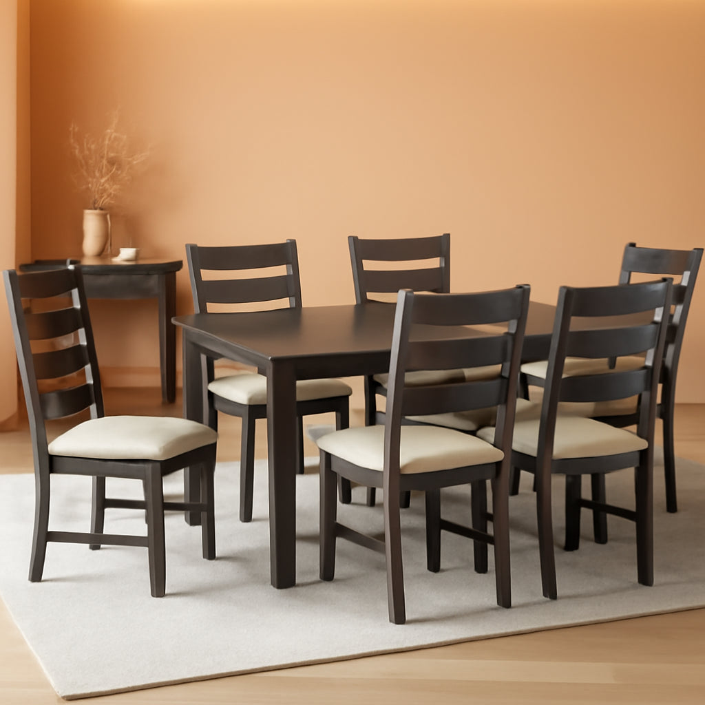 Brown Rectangular Dining Table Set Upholstered Chairs