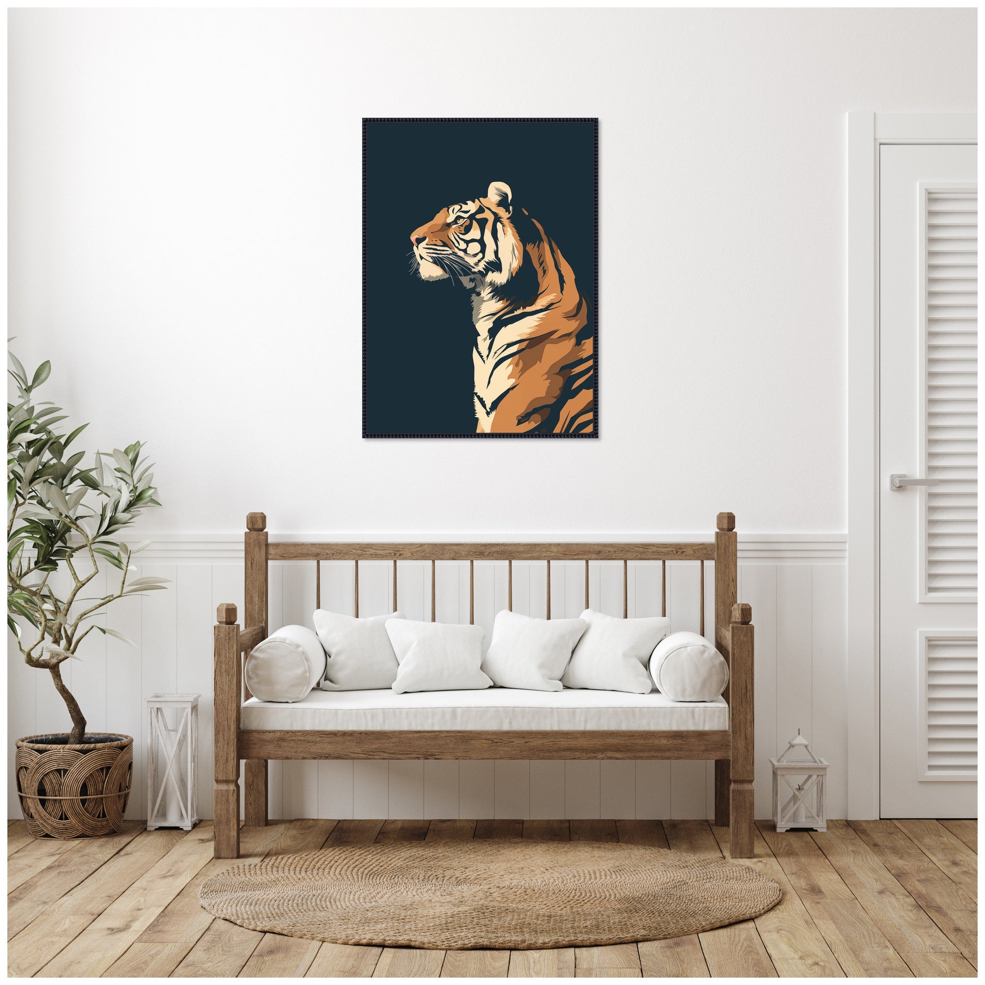 Navy Tiger by The Creative Bunch Studio Framed Canvas Wall Art Print