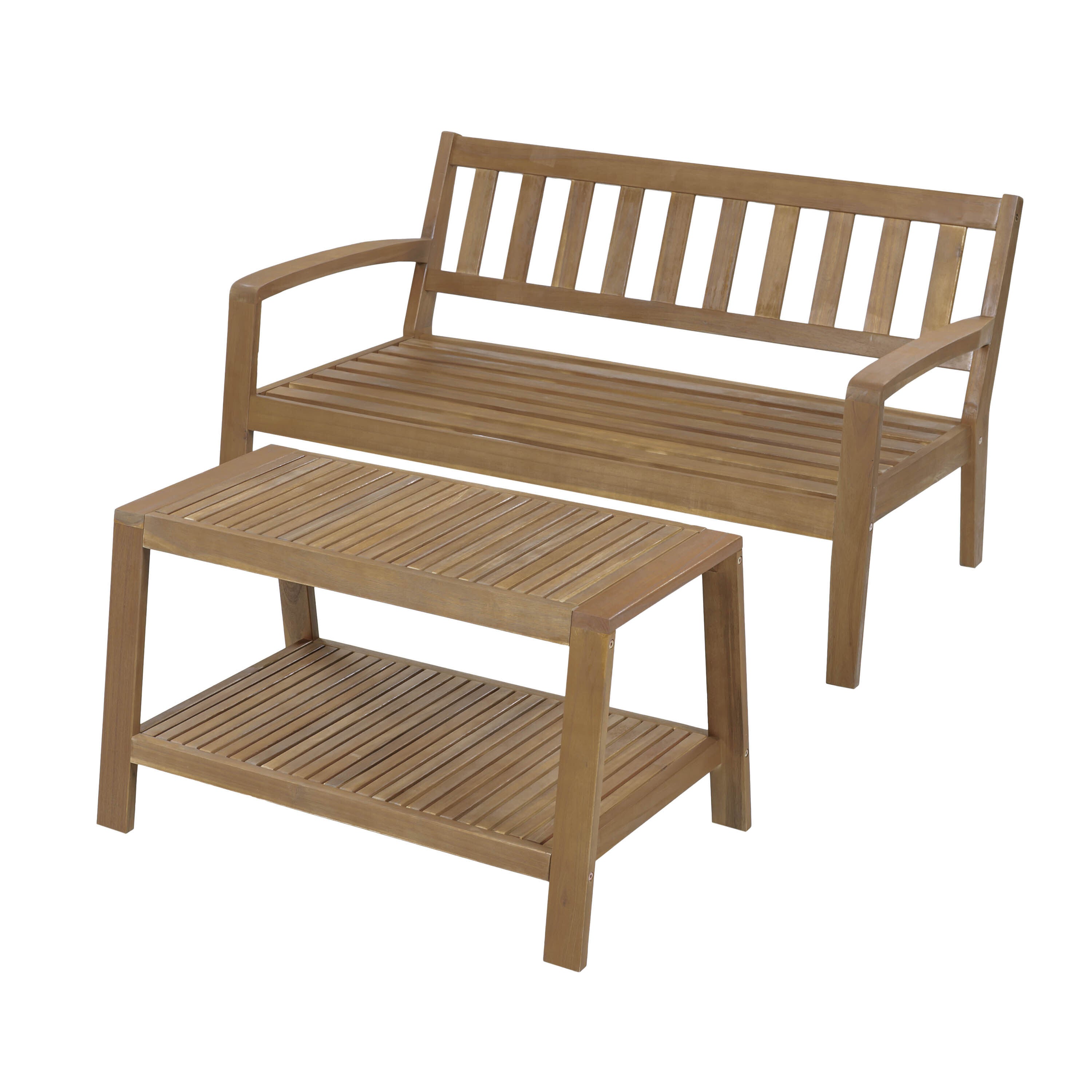 2-Piece Outdoor Gray Acacia Wood Conversation Set