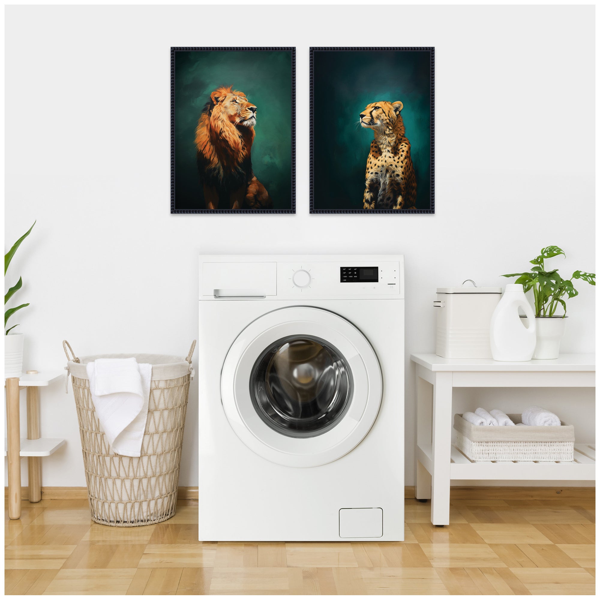 Twlight Lion and Cheetah 2 Piece Framed Canvas Wall Art Set by The Creative Bunch Studio