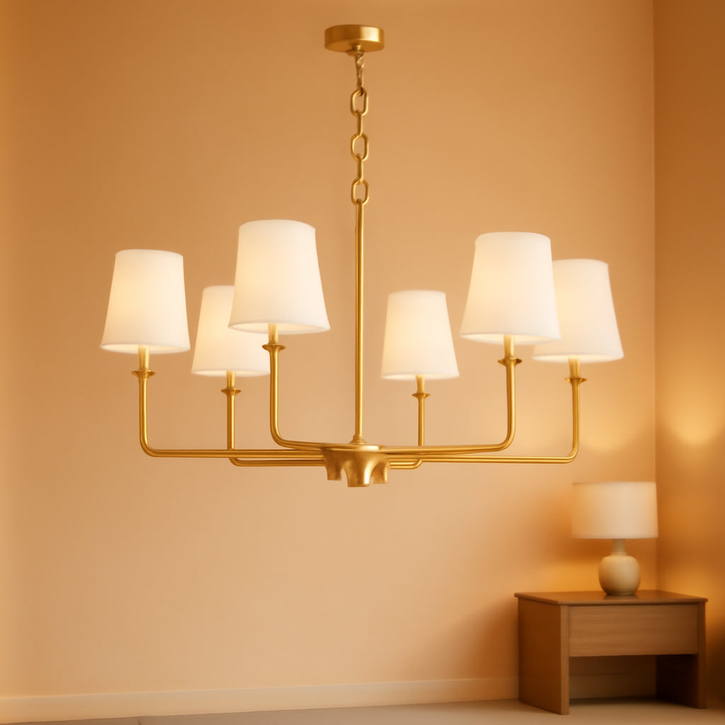 Six Light Brushed Gold Chandelier Industrial Fixture-0