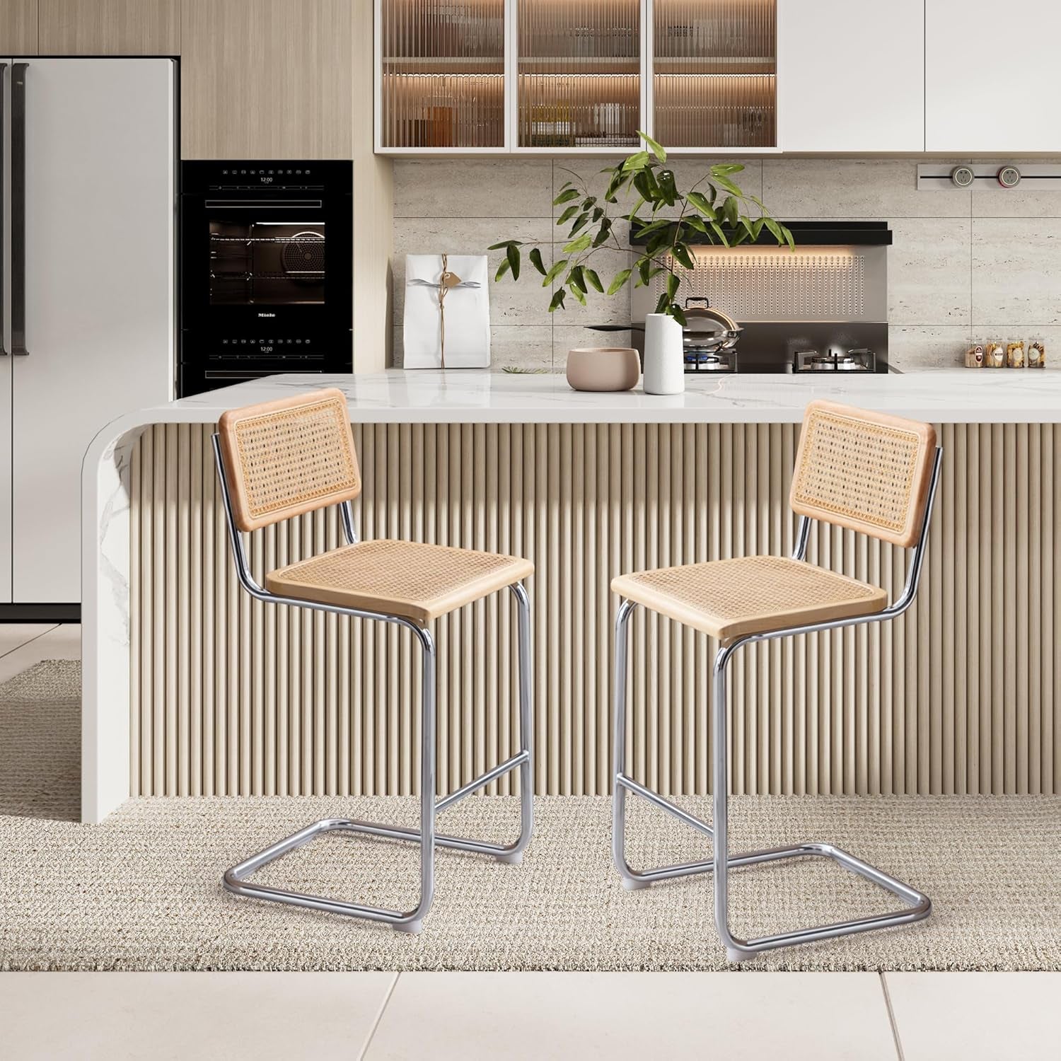 Rattan Bar Stools Set Of 4 24 Inch Yellow For Home