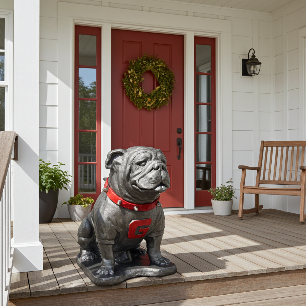 Pewter metal coating, Georgia Bulldogs Mascot Cement Sculpture for Garden, Yard, Home Decor and Porch.
