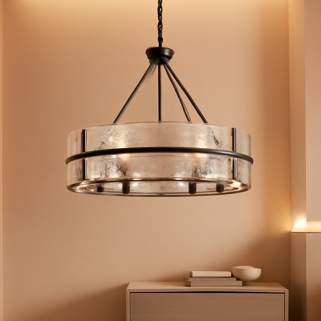 28 Inch Luxurious Black Glass Chandelier Eight Light Fixture-0