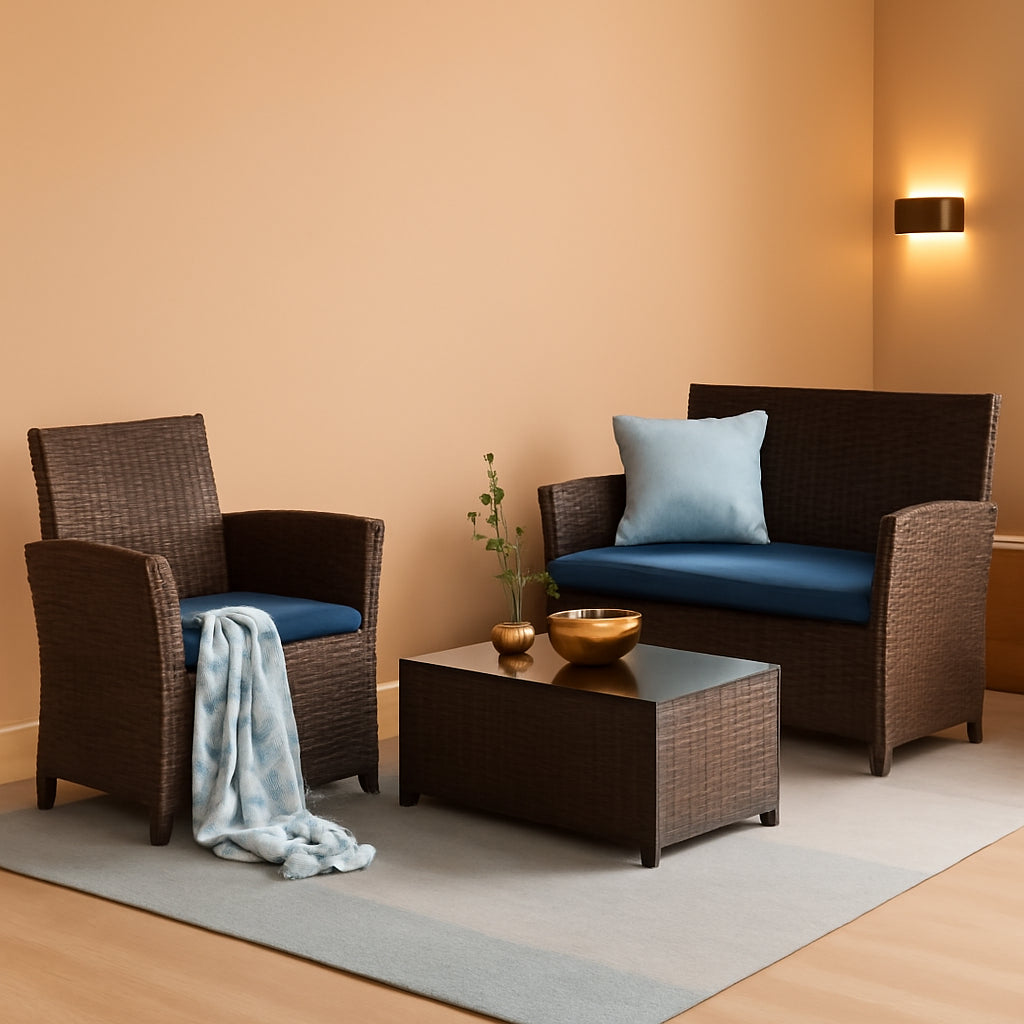 4 Piece Outdoor Patio Furniture Set Wicker Sofa With Coffee Table Gray Cushions