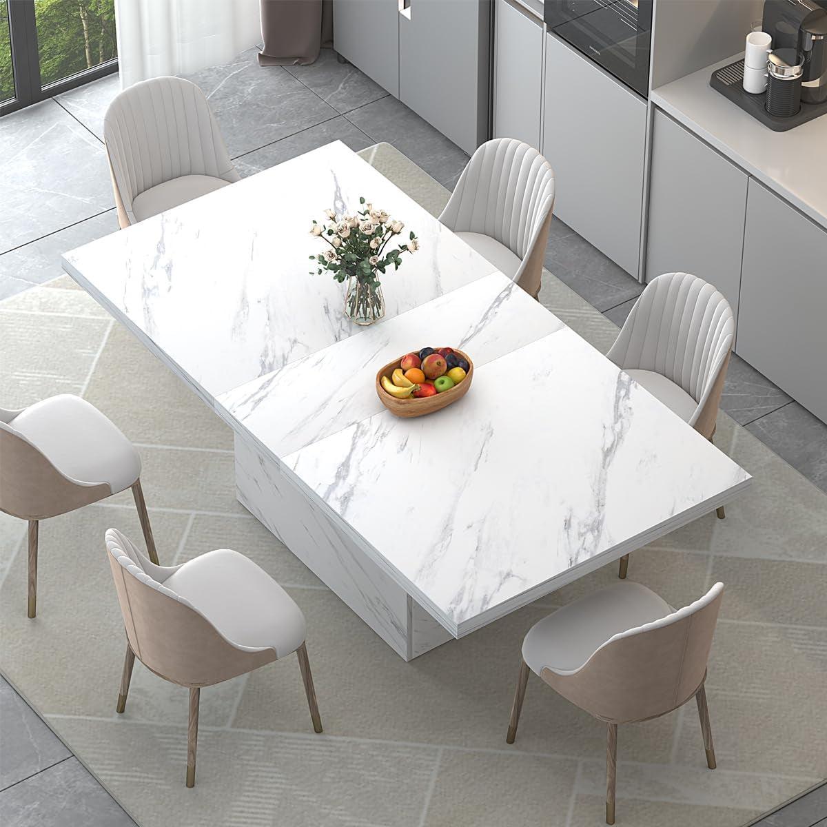 71 Inch White Faux Marble Dining Table With MDF Top