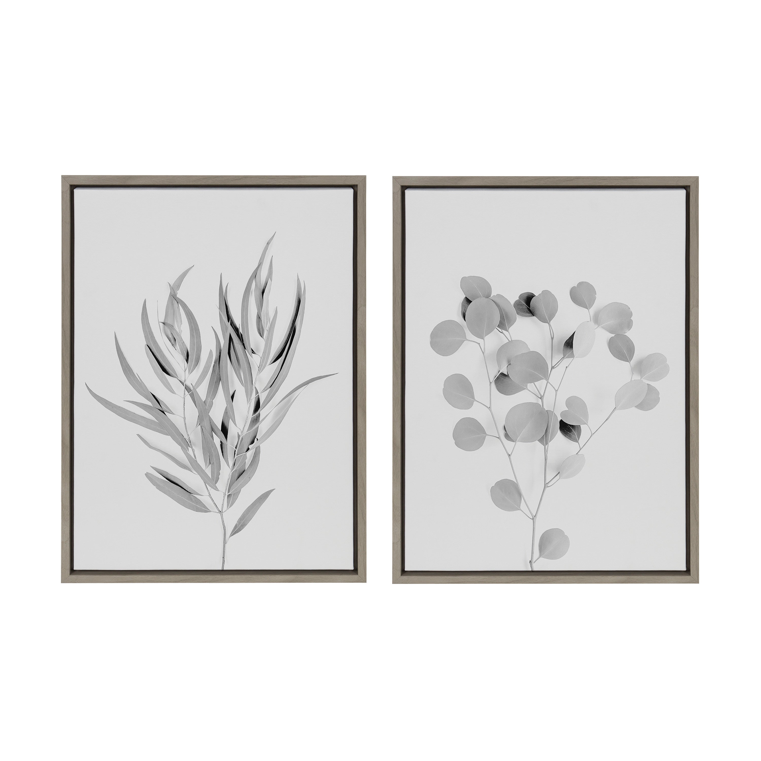 Sylvie Neutral Botanical 1 and 2 Soft White Framed Canvas by The Creative Bunch Studio