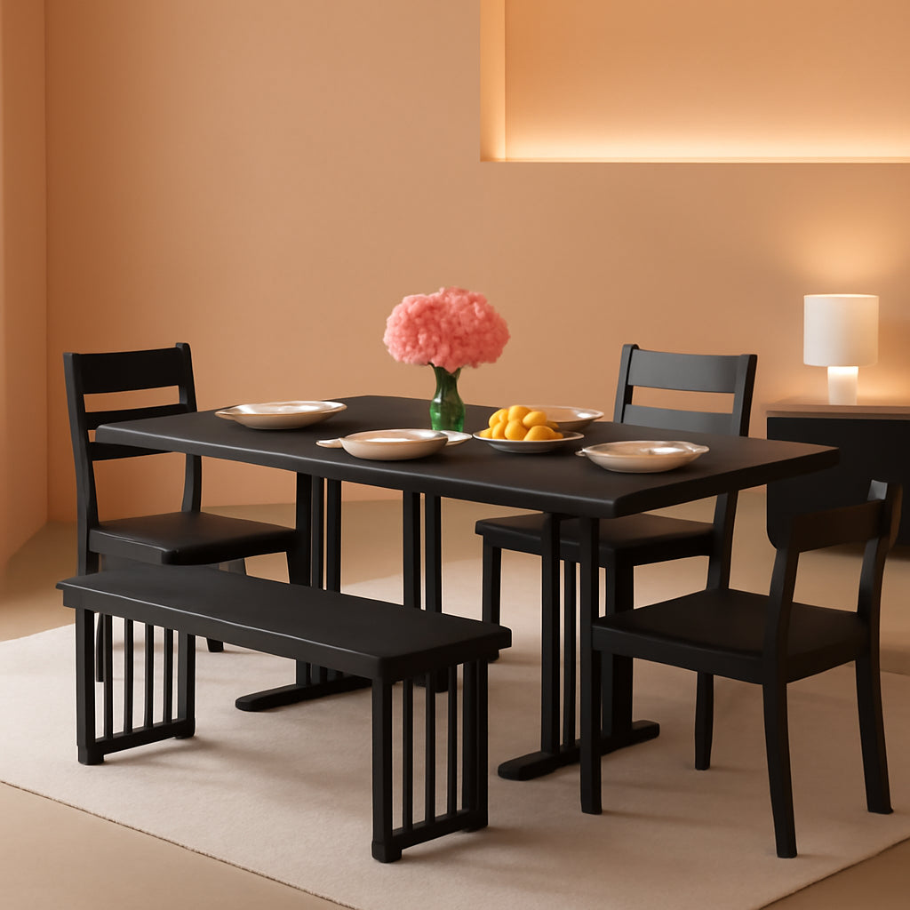 63 Inch Dark Grey Rectangular Dining Table Set Farmhouse