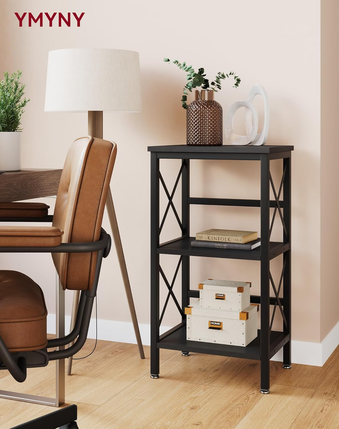 3 Tier Industrial Metal Bookcase With Side Fence Black 29.5 X 15.75 X 11.4 Inches Storage Shelf