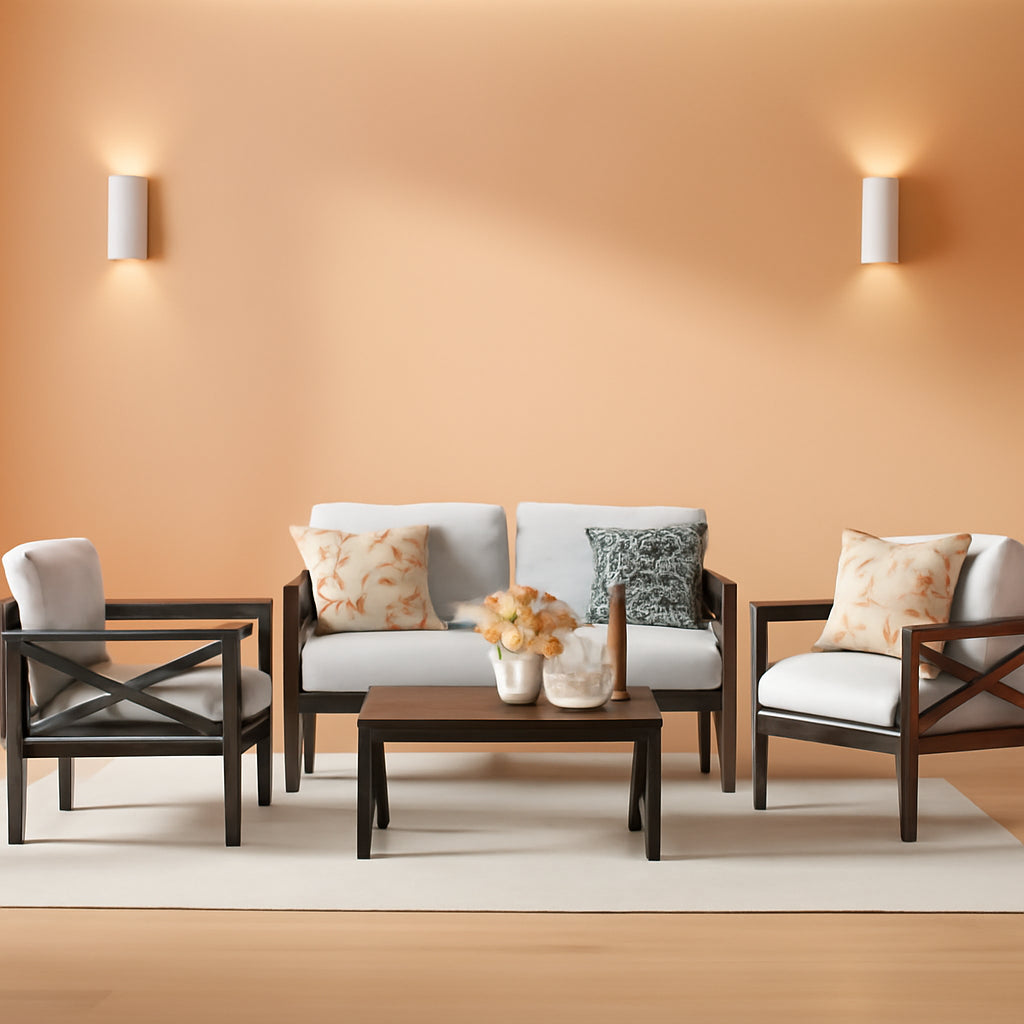 4 Piece Outdoor Metal Patio Set With 5.5 Inch Cushions And Coffee Table