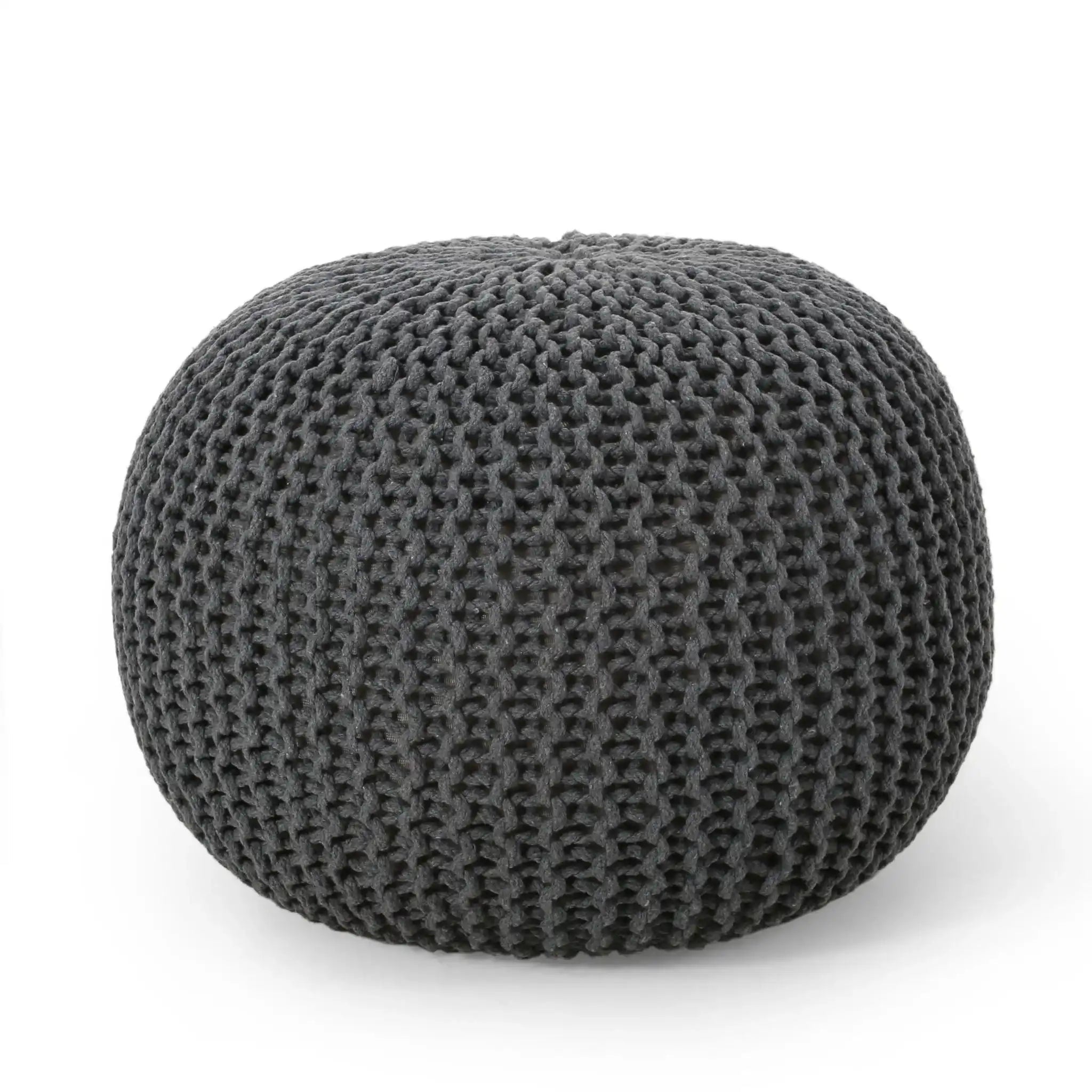 Bordeaux Knitted Cotton Round Pouf - Versatile Ottoman and Floor Cushion