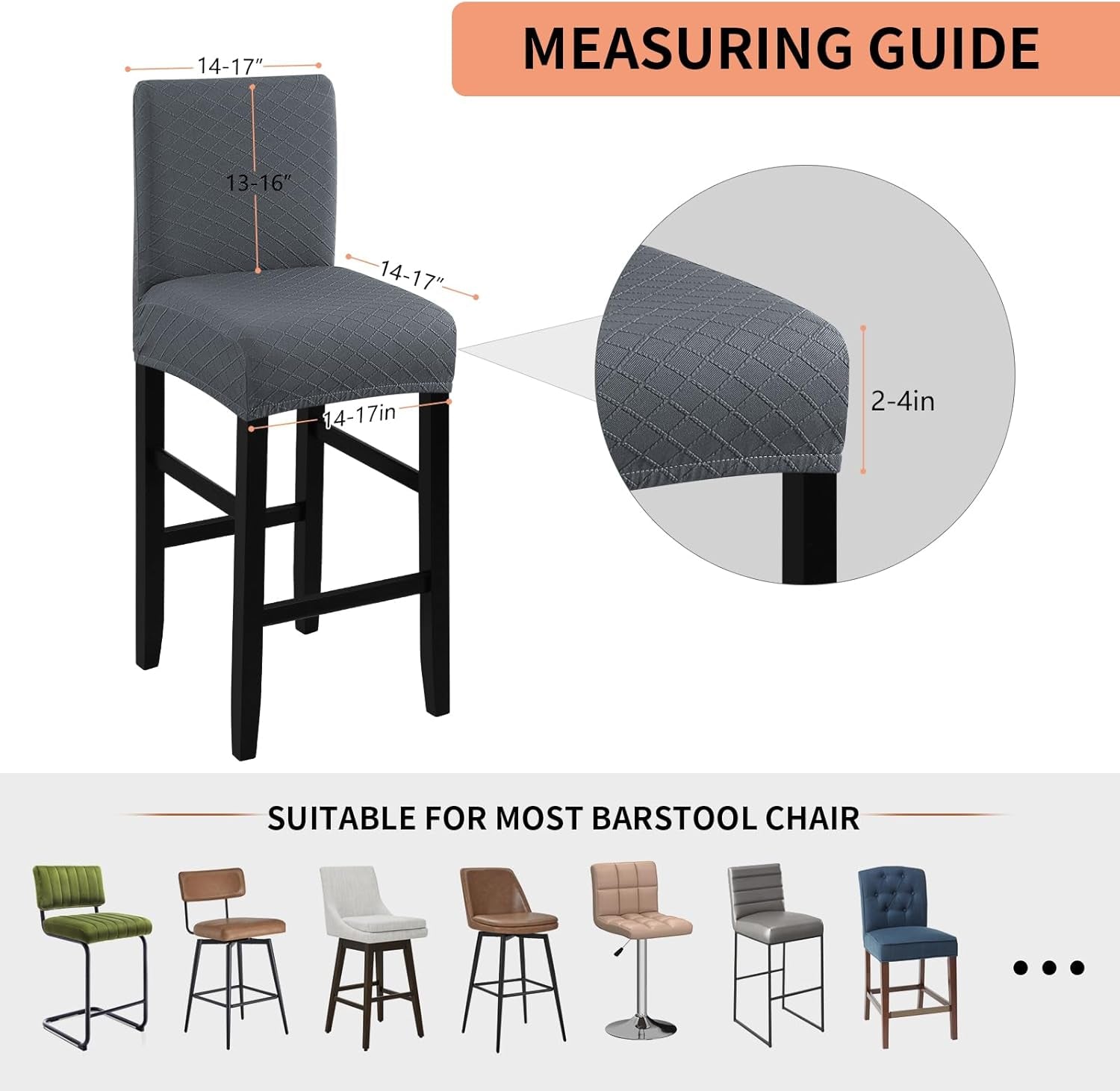 Waterproof Bar Stool Covers Grey Slipcovers 4 Pack Set