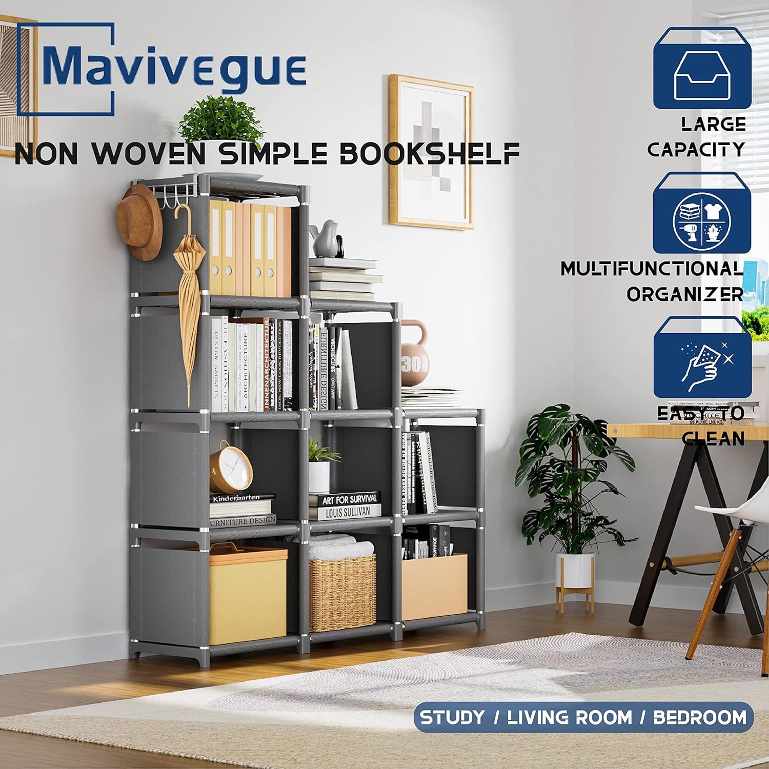 12 Cube Grey Metal Bookcase Storage Organizer Home Office