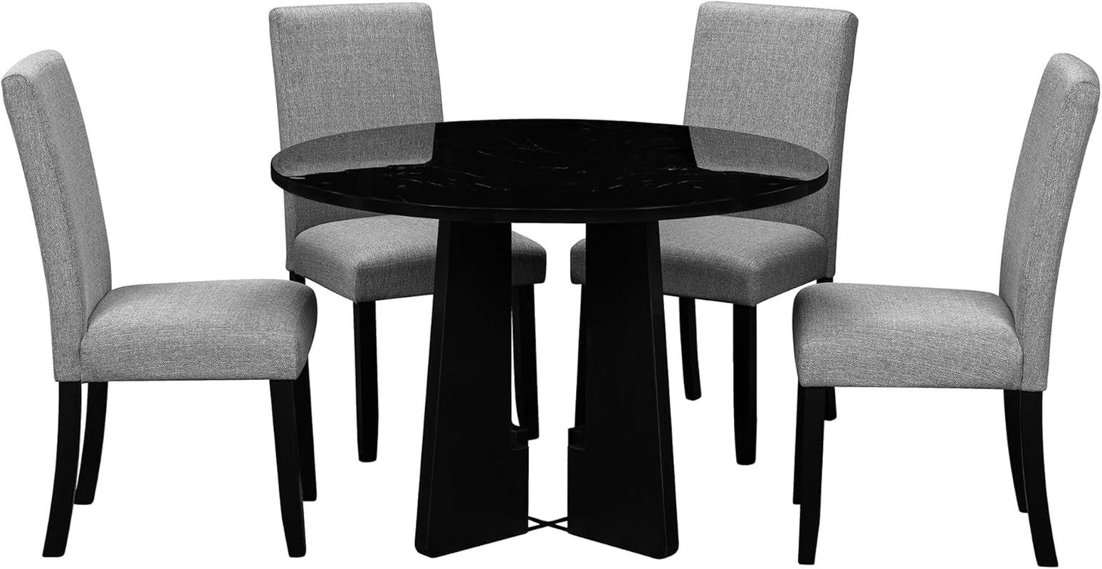 Solid Round Dining Table Set Five Piece Grey And Black