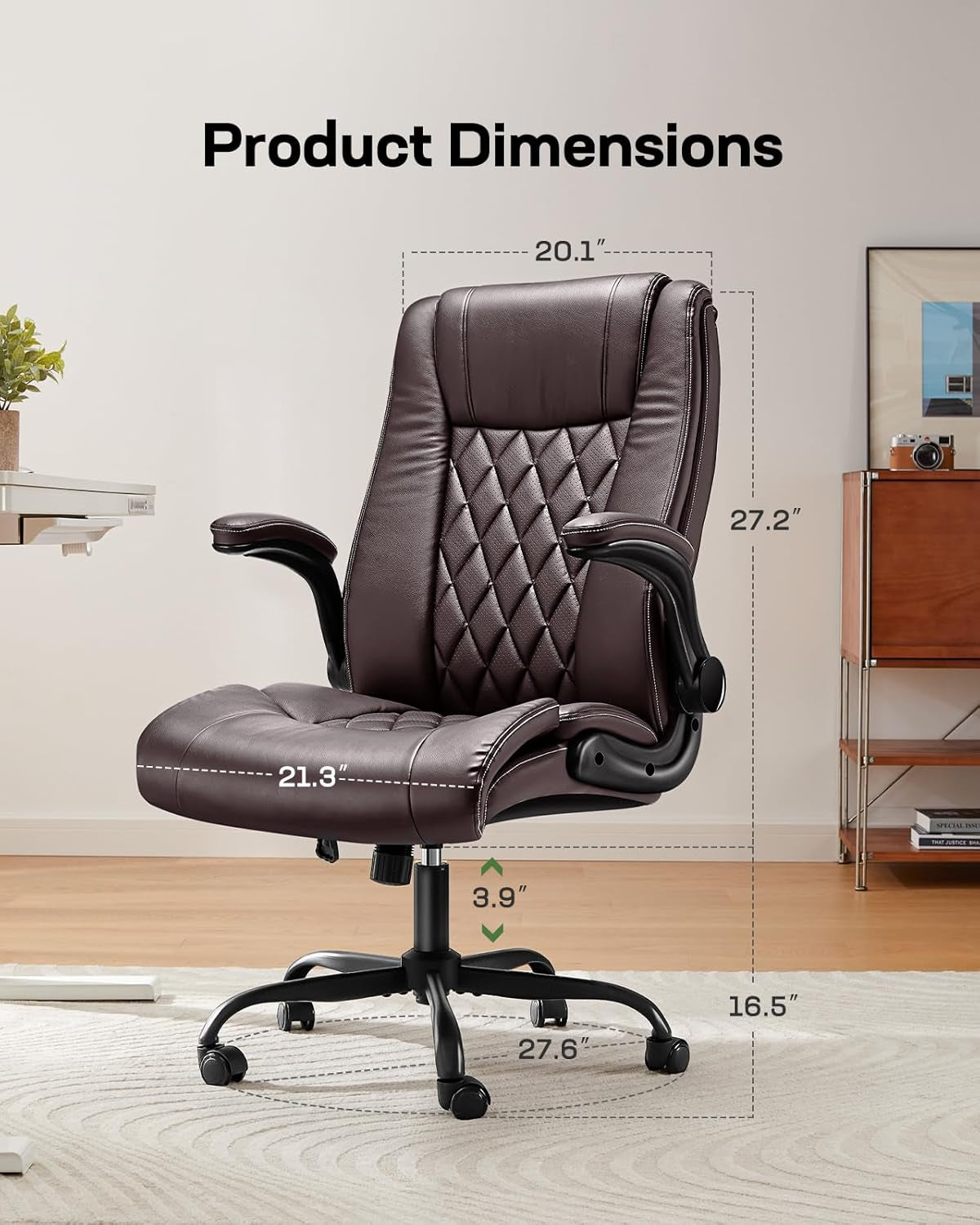 Executive PU Leather Office Chair With Flip Up Armrests