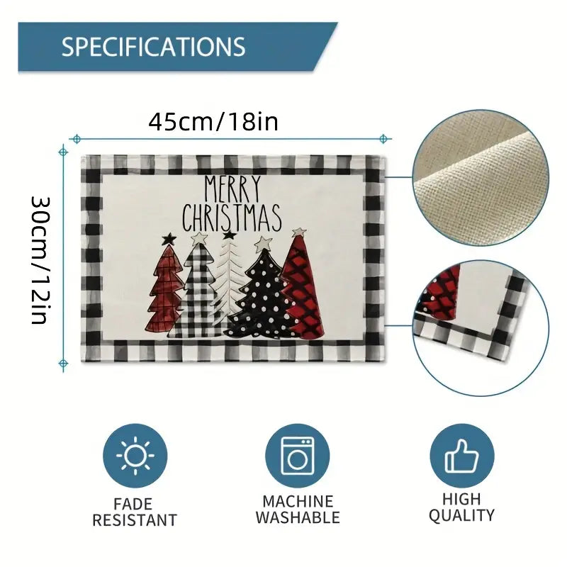 Set of 4 Buffalo Plaid Christmas Trees Placemats - Festive Winter Table Mats-2
