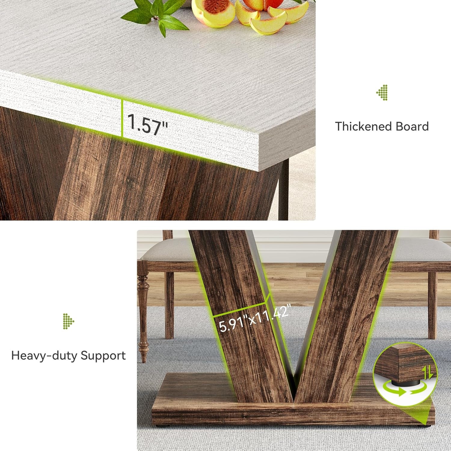 47 Inch White Rectangular Dining Table With Rustic Pedestal