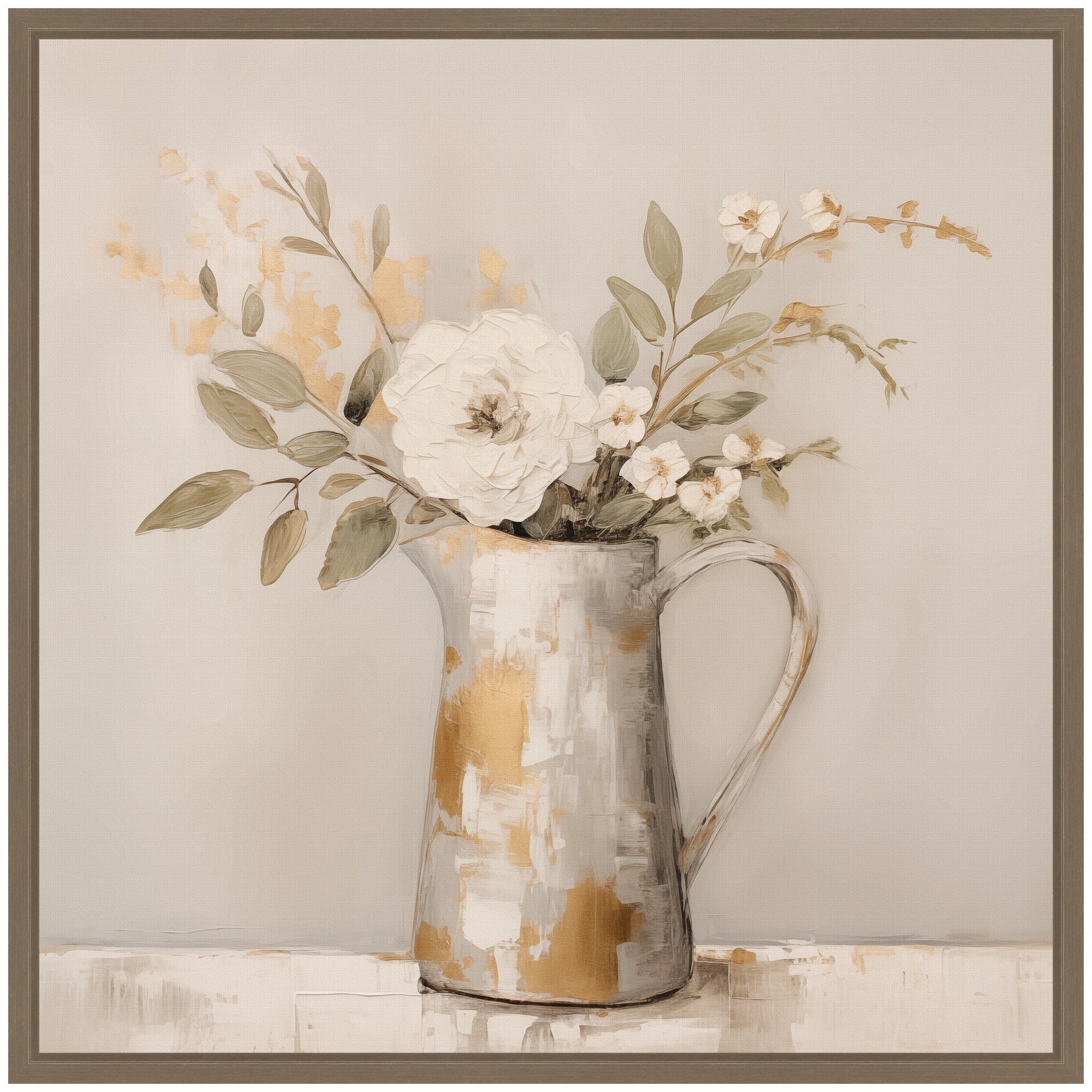 Sylvie Pitcher with Flowers Boho Country 1 Framed Canvas by The Creative Bunch Studio