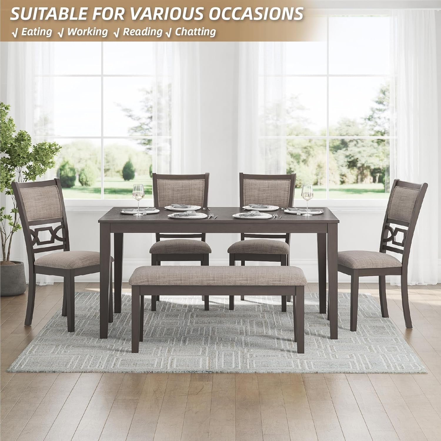 Diamond Patterned Dining Table Set Gray Walnut Stain