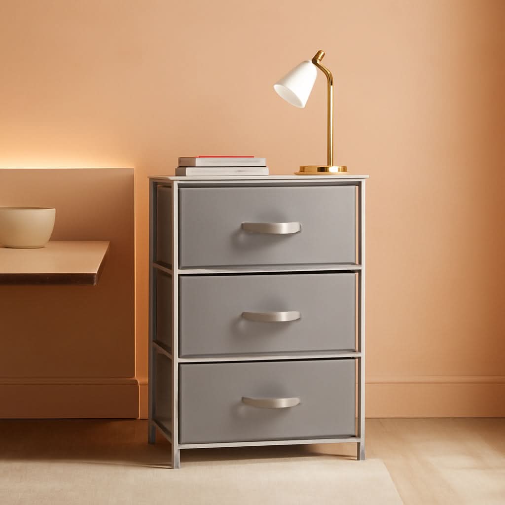 Three Tier Nightstand With Metal Frame And Black MDF Top