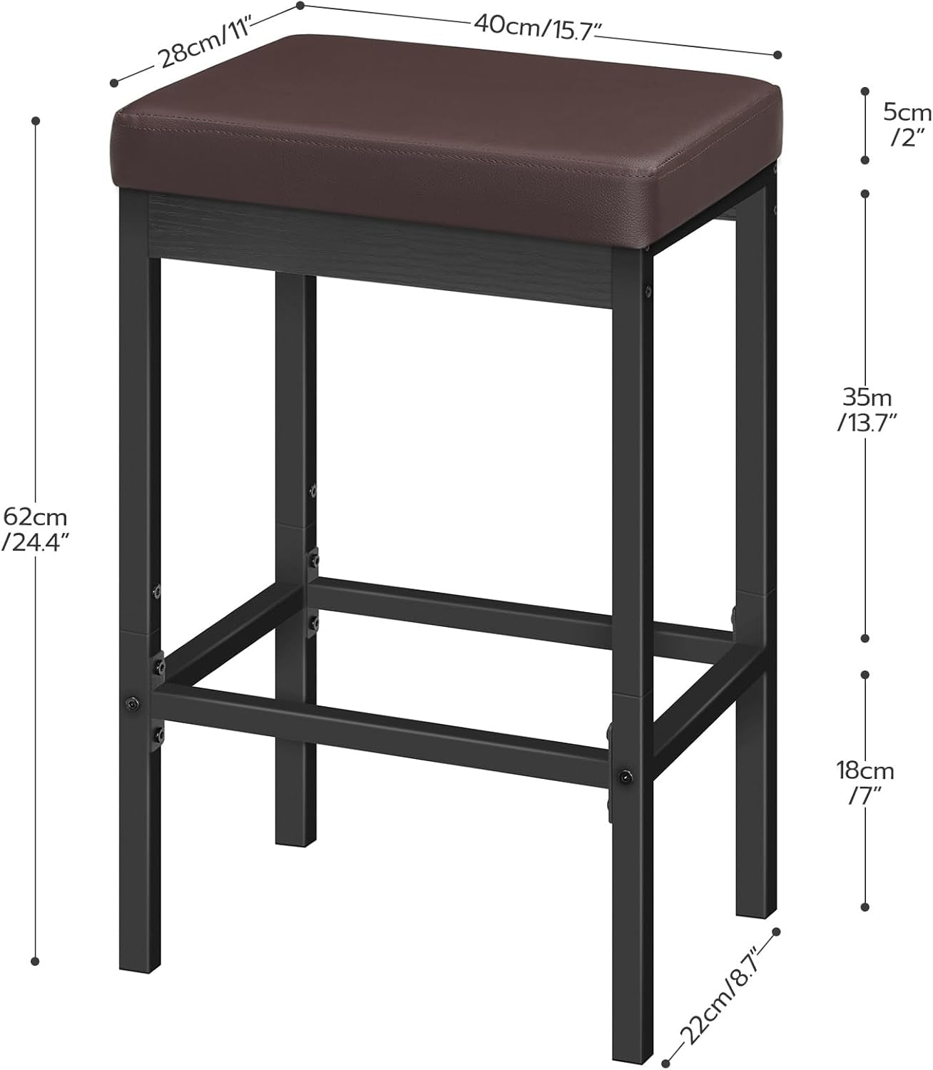 Bar Stools Set Of 2 24.8 Inch Height Black PU Upholstered