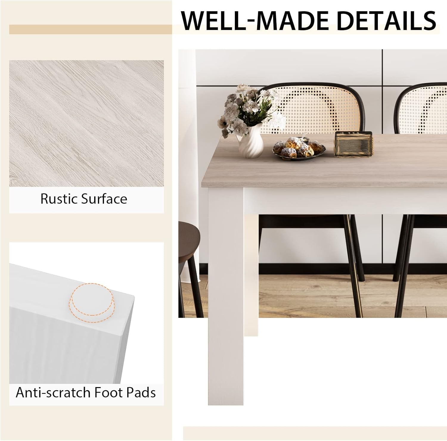 Wooden Dining Table For Four 47 By 28 Inches White Gray