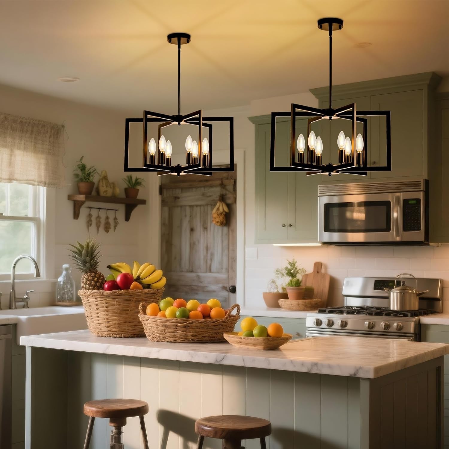 Black Adjustable 6 Light Pendant Chandelier For Dining Room-1