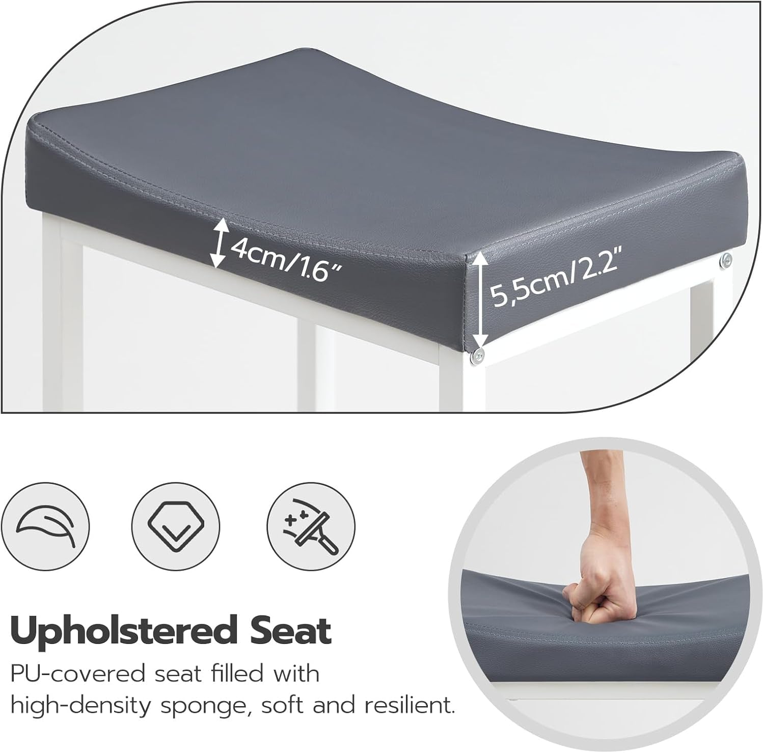 Saddle Bar Stools Set of 2, 24.8 Inches, White and Gray