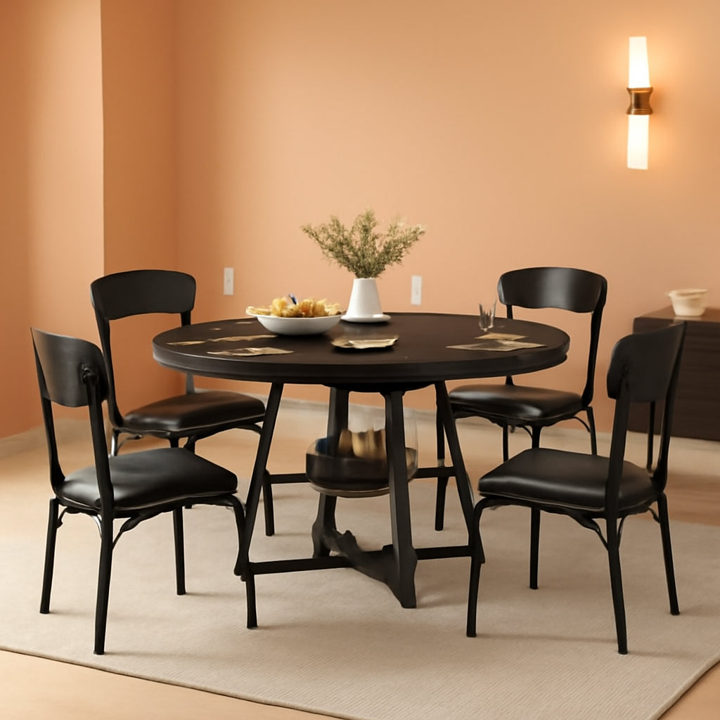Round Circular Dining Table Set Black Diameter47Inches