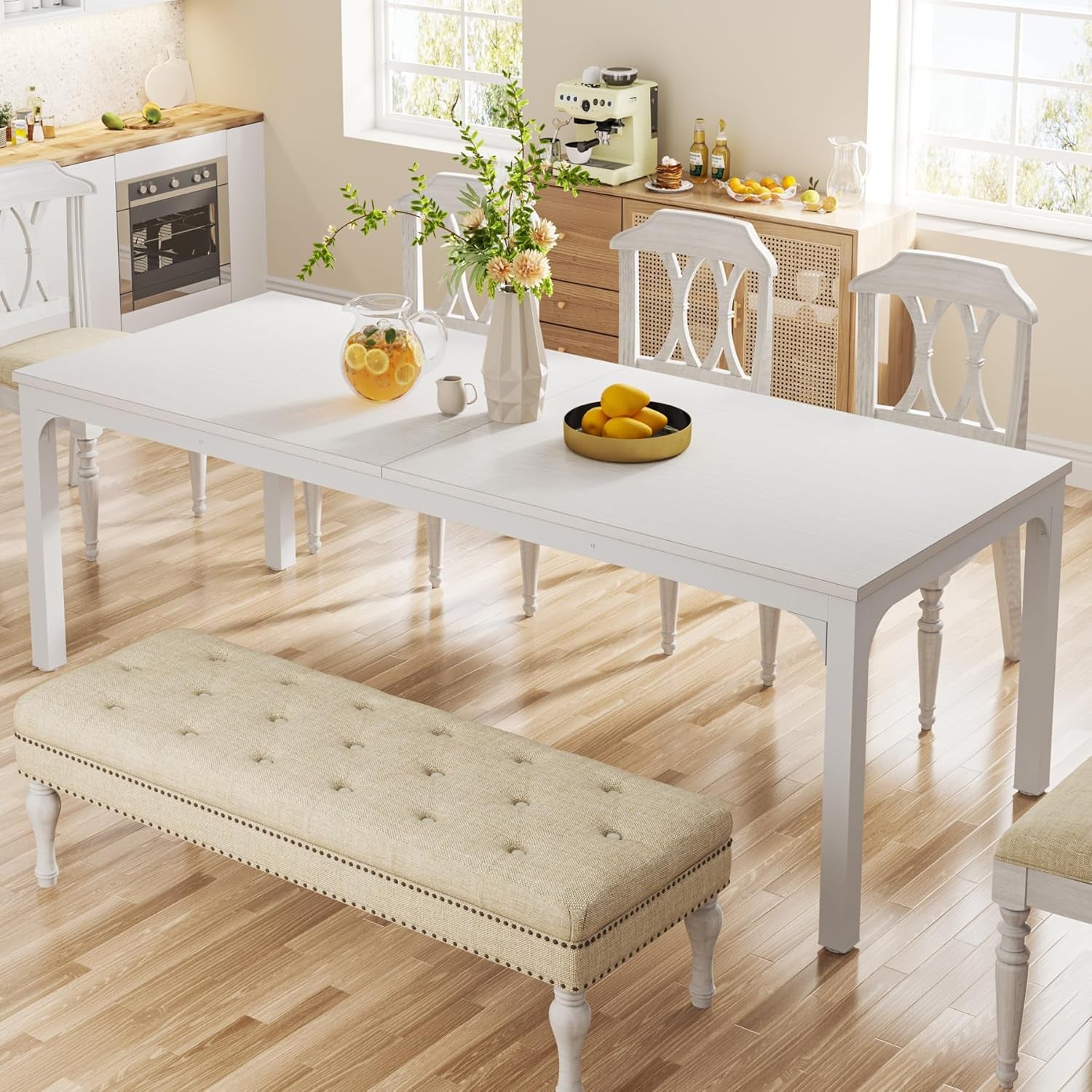 White 78-Inch Dining Table For 6-8, Rectangular Dining Room