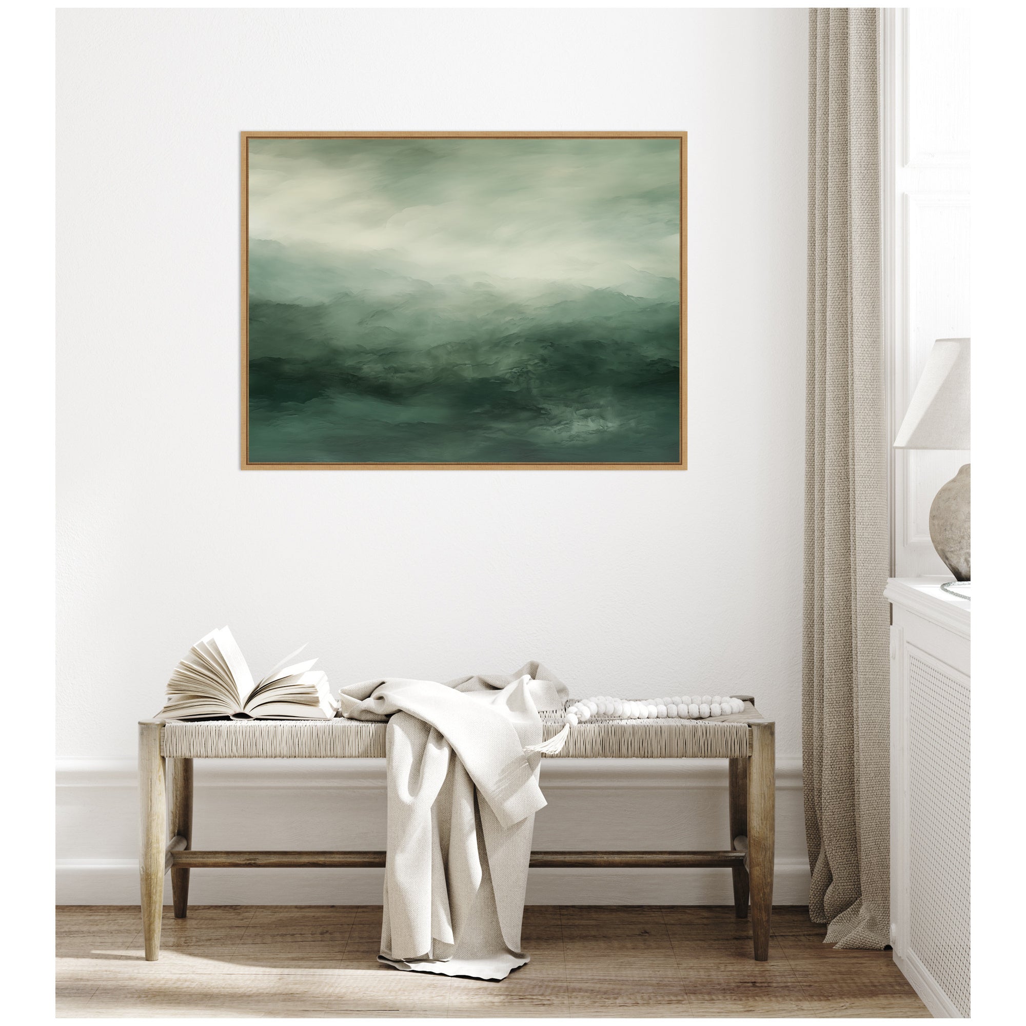 Tonal Abstract Comforting Sage Emerald Forest Green Landscape Horizontal by The Creative Bunch Studio Framed Canvas Wall Art Print