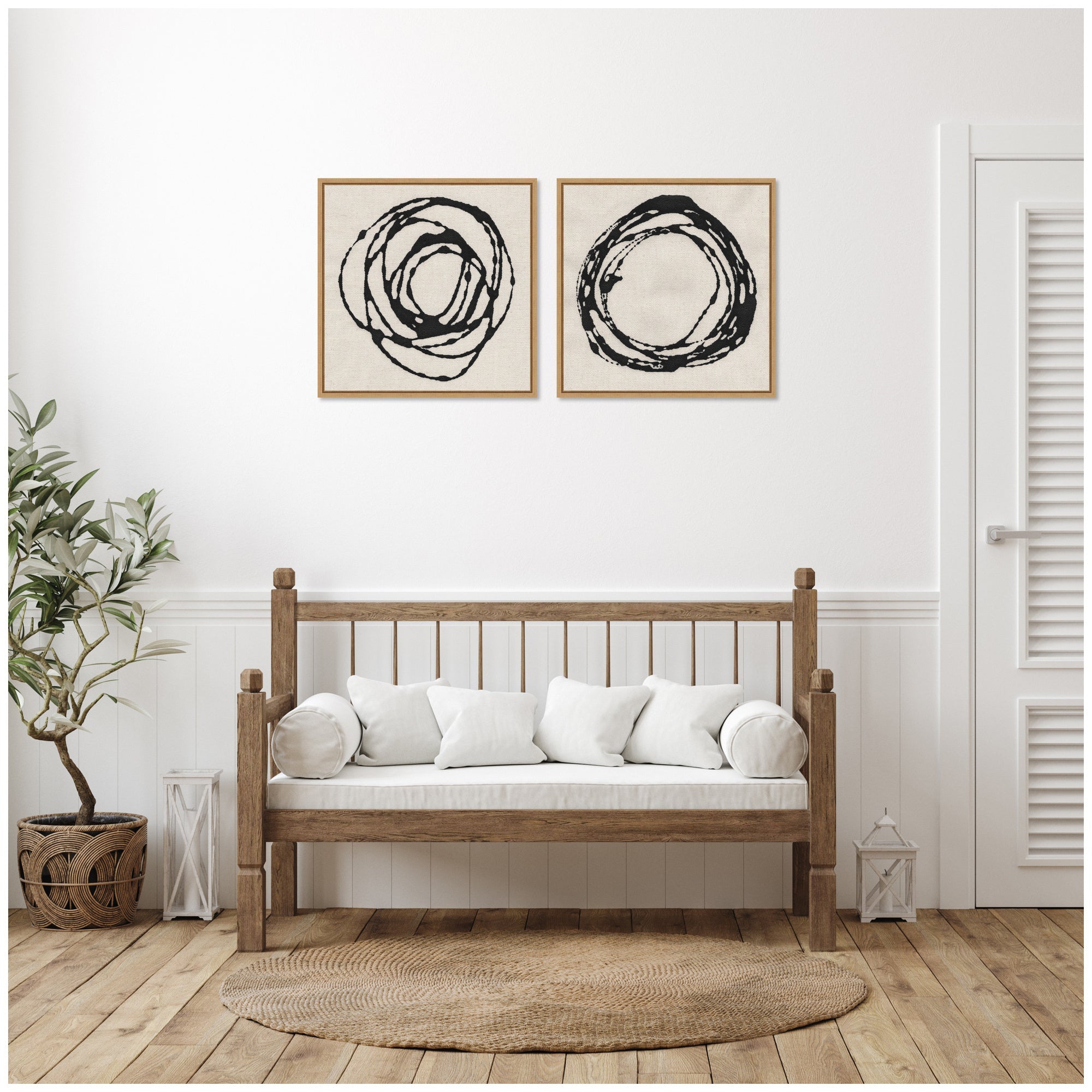 Sylvie Flowing Circle Abstracts - 2 Piece Framed Canvas Art Set by The Creative Bunch Studio