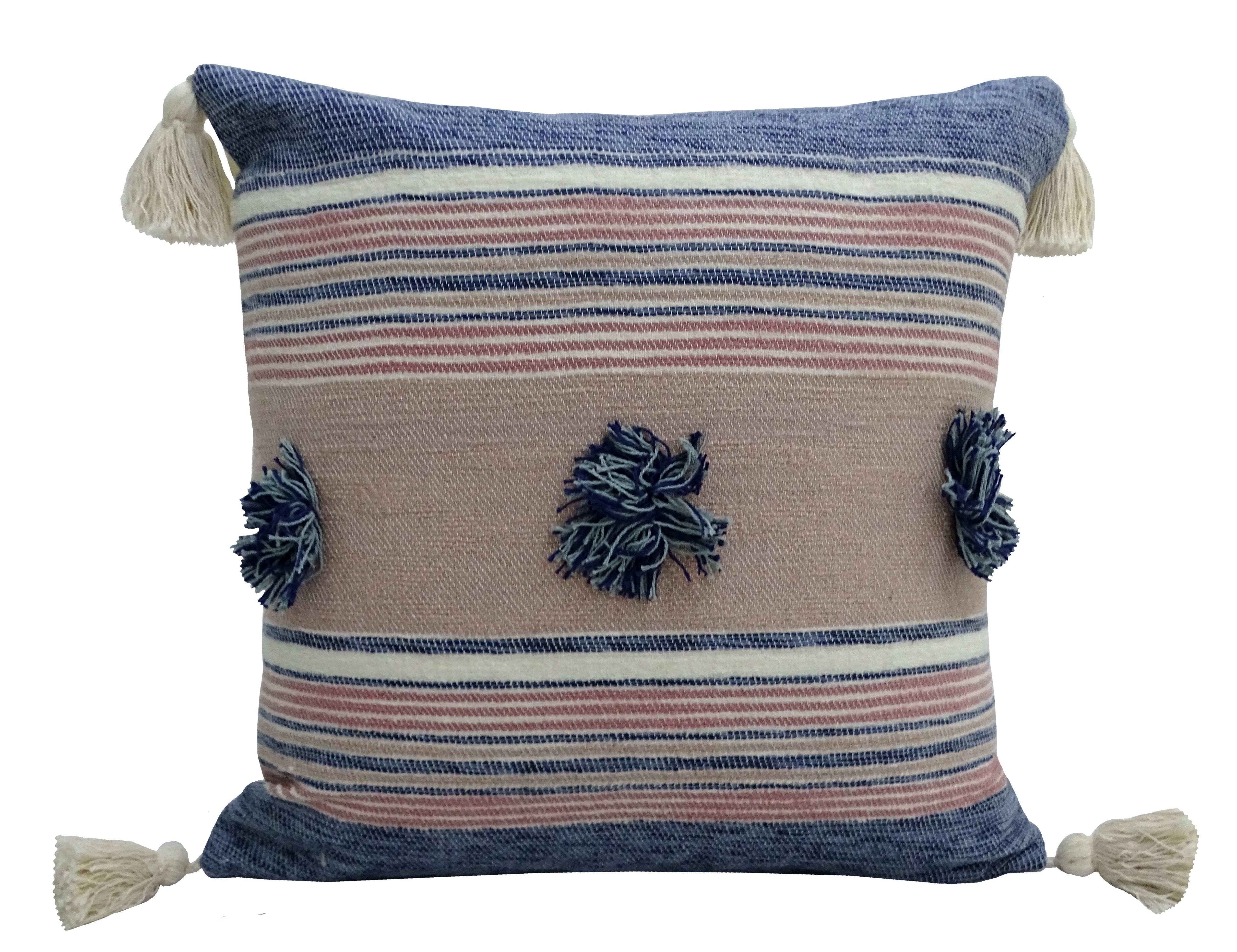 Throw Pillow with Tassels and Pom-Poms 20" x 20" Insert Included