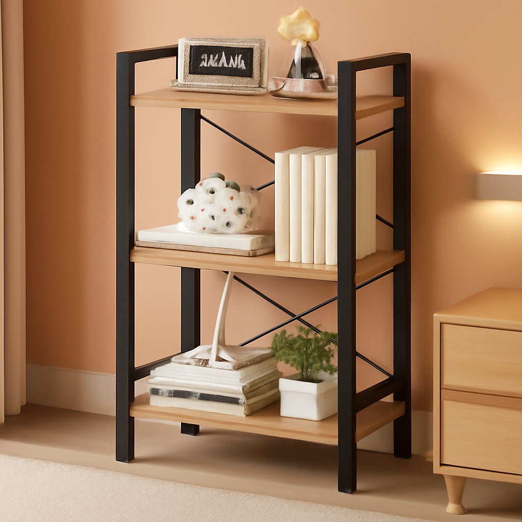 3 Tier Industrial Metal Bookcase Rustic Etagere Shelf Light Coffee