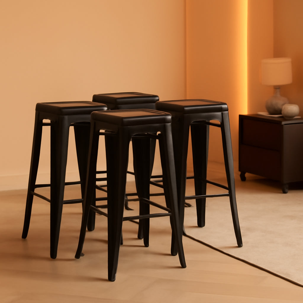 30 Inch Metal Bar Stools Stackable Indoor Outdoor Set Of 4