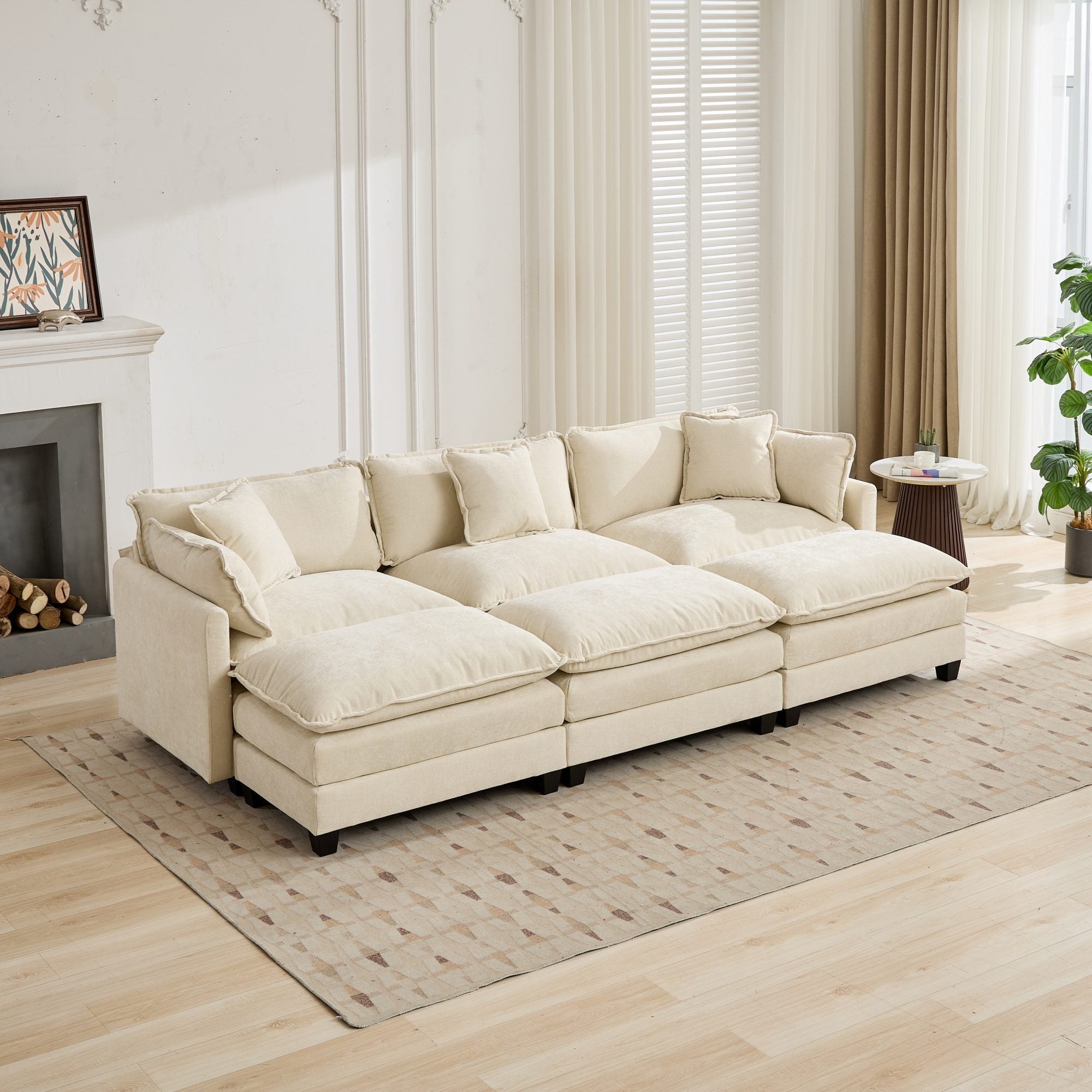 Cloud3 Seats Sofa (Ottoman is not included)Chenille Fabric in Beige