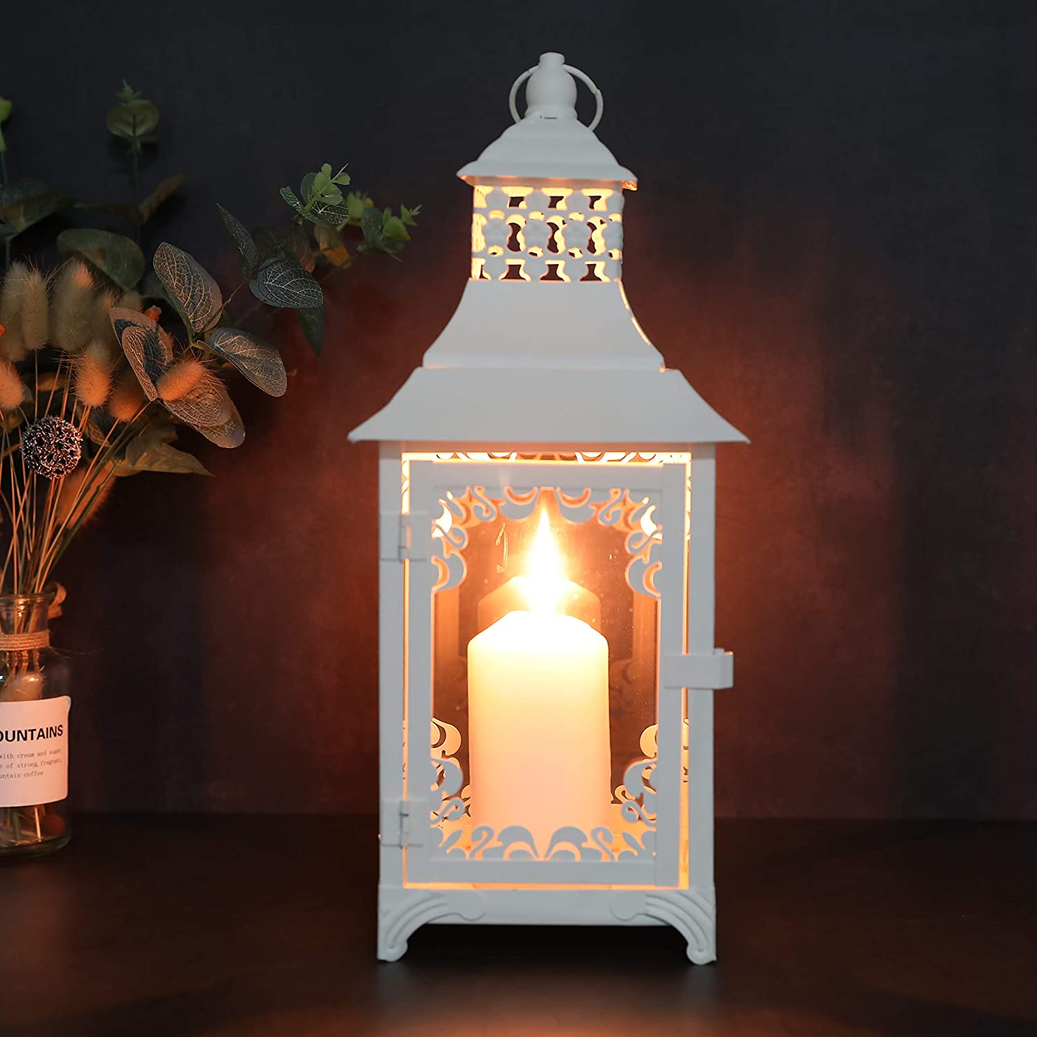 14.5'' High Vintage Style Candle Lantern White-1