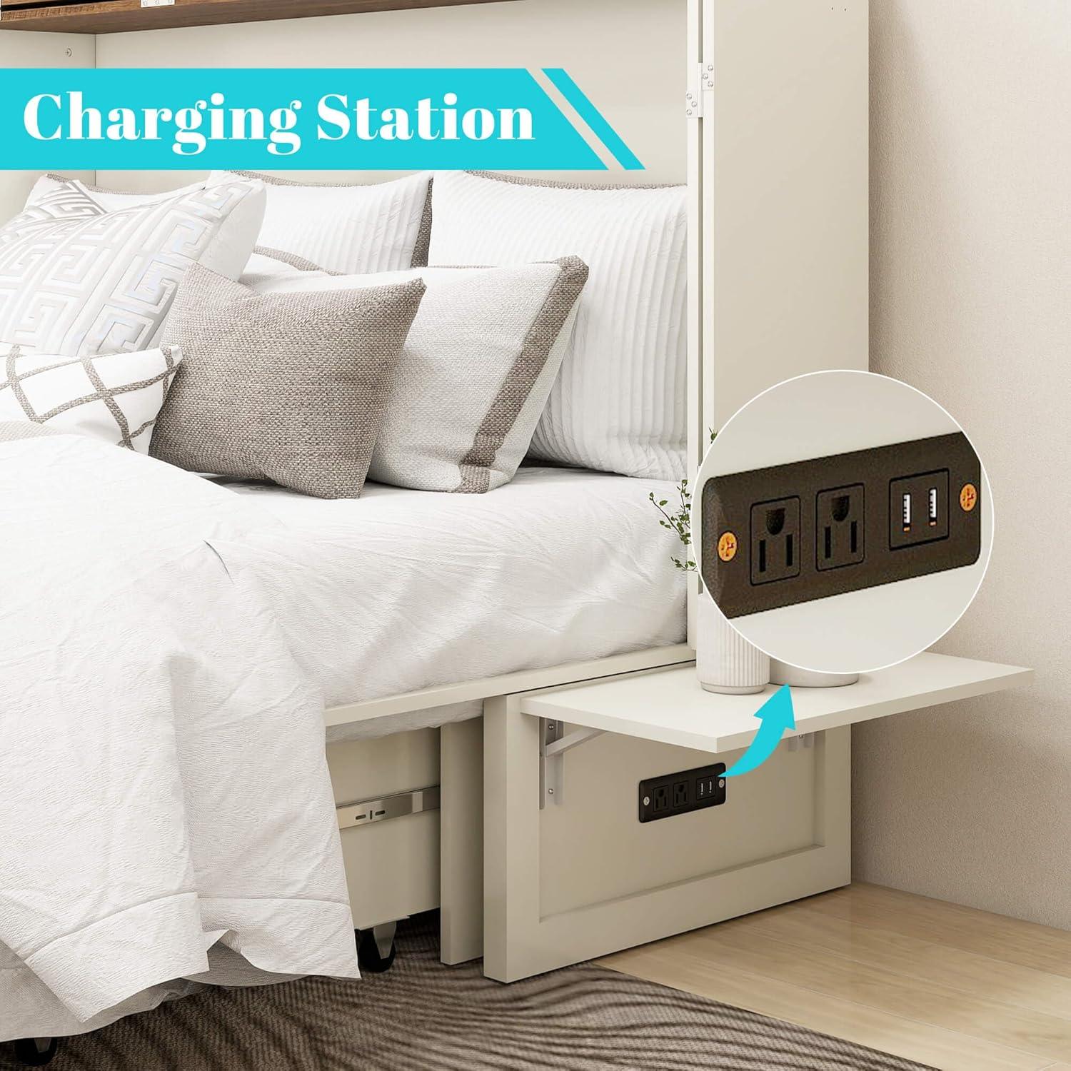 Queen Murphy Bed Cabinet with Storage & USB Ports - PRHOMZ