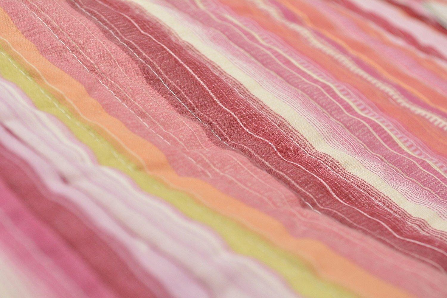 Lovely Stunning Stripes Red & Pink Reversible Quilted Coverlet Bedspread Set